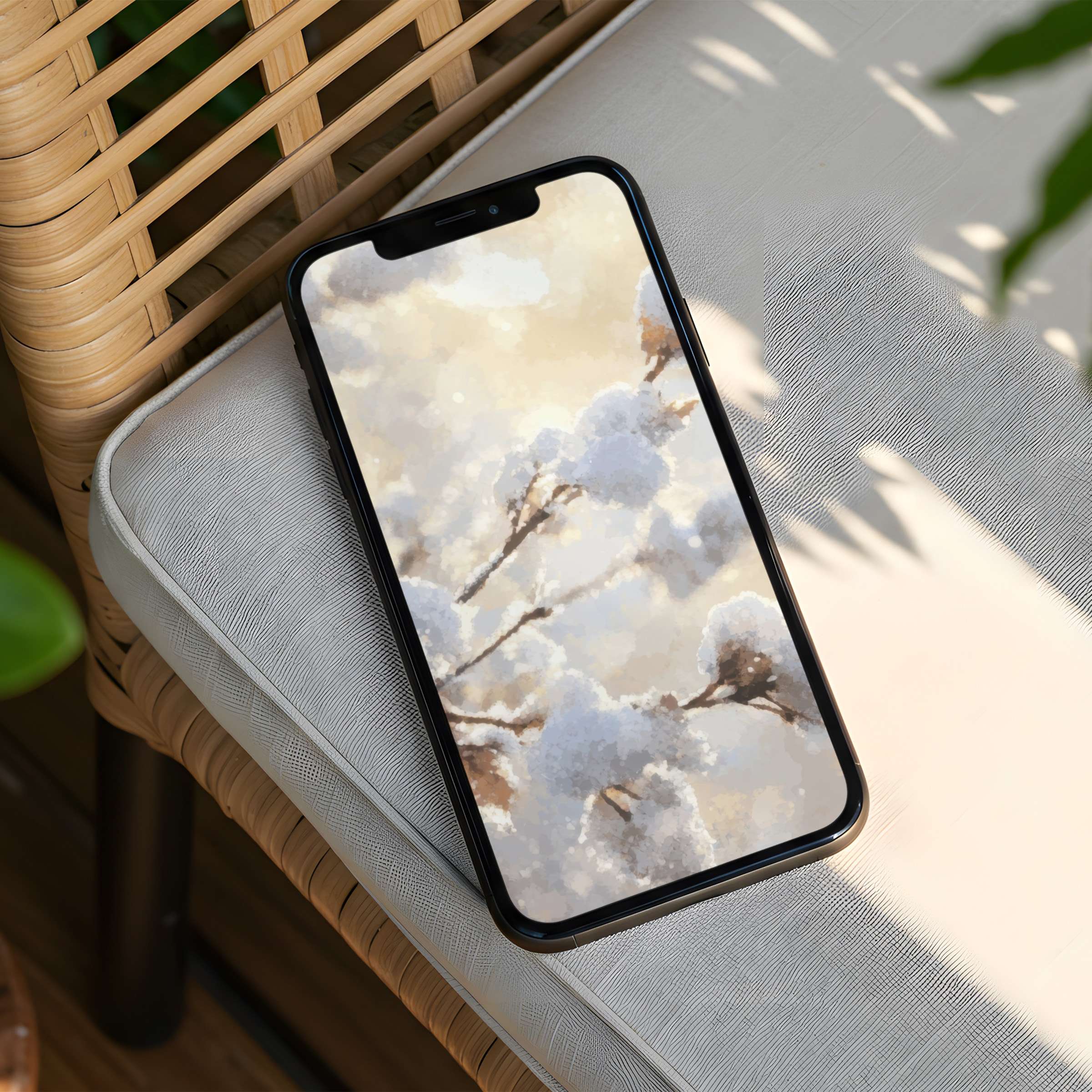 Elegant iPhone background featuring snowy branches offering calm and inspiration for your phone instant download available now