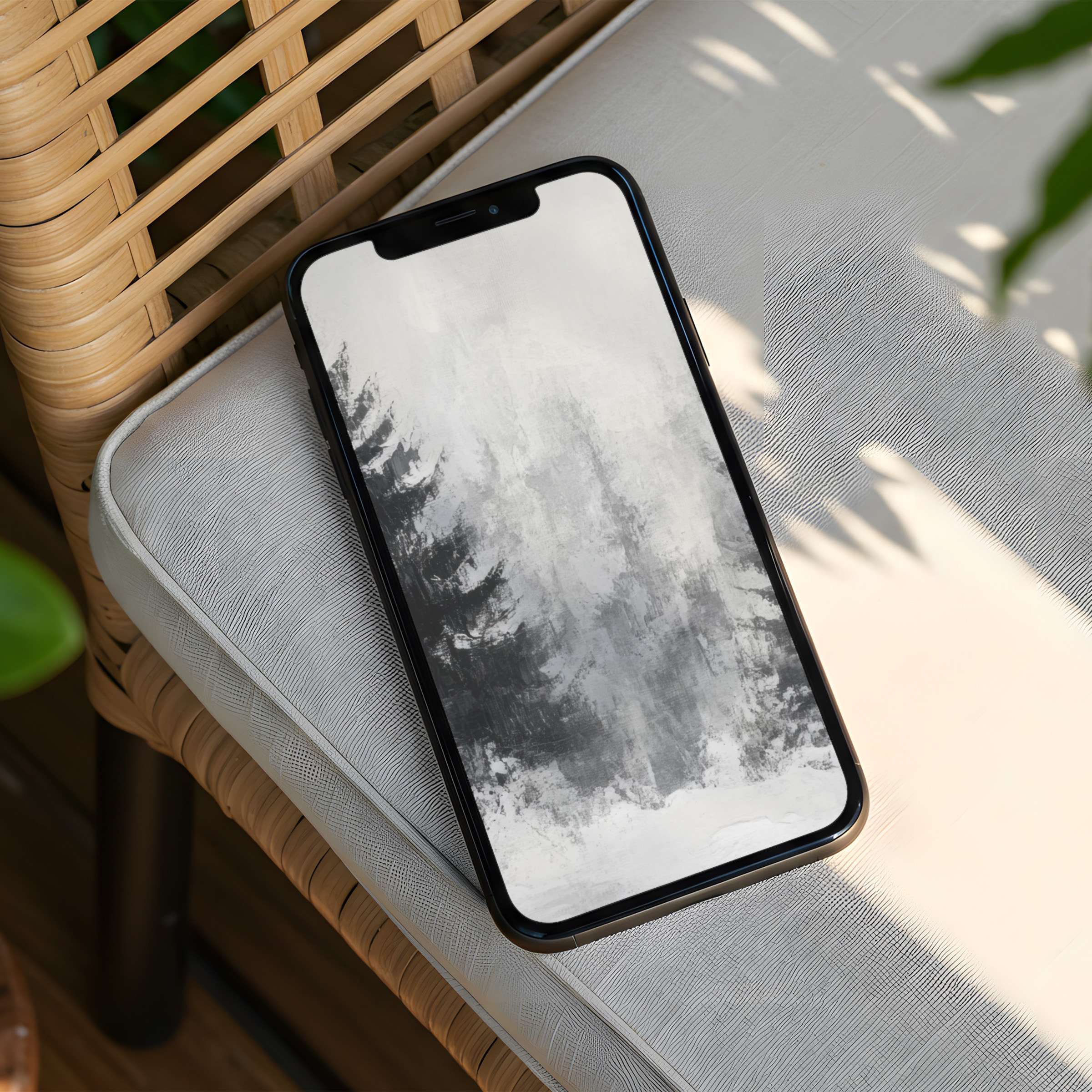 Elegant black and white forest iPhone background for instant download brings calm and mindfulness to your phone with nature's inspiration