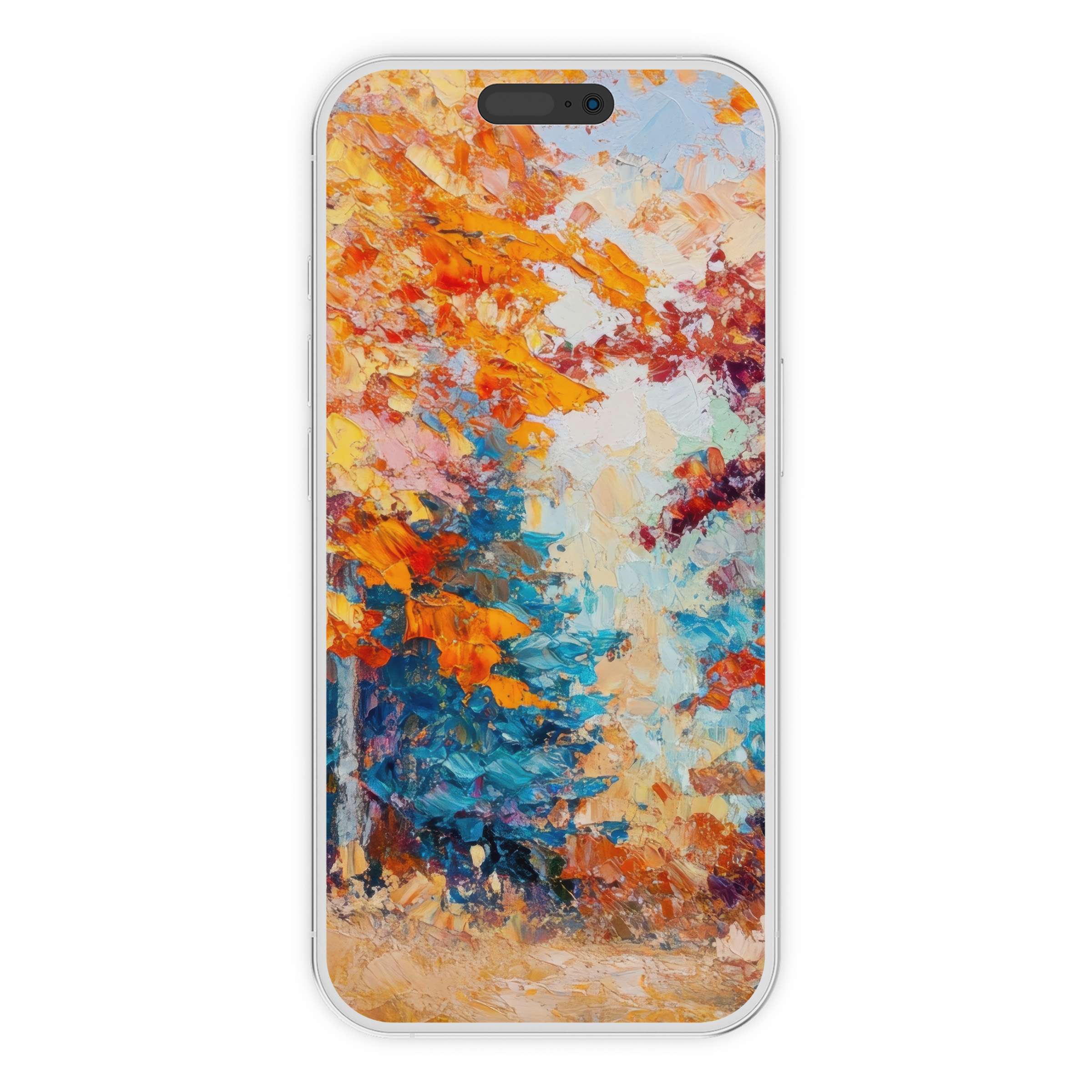 Vibrant abstract tree iPhone wallpaper with bold autumn hues offers a calming digital download for phone backgrounds on all devices