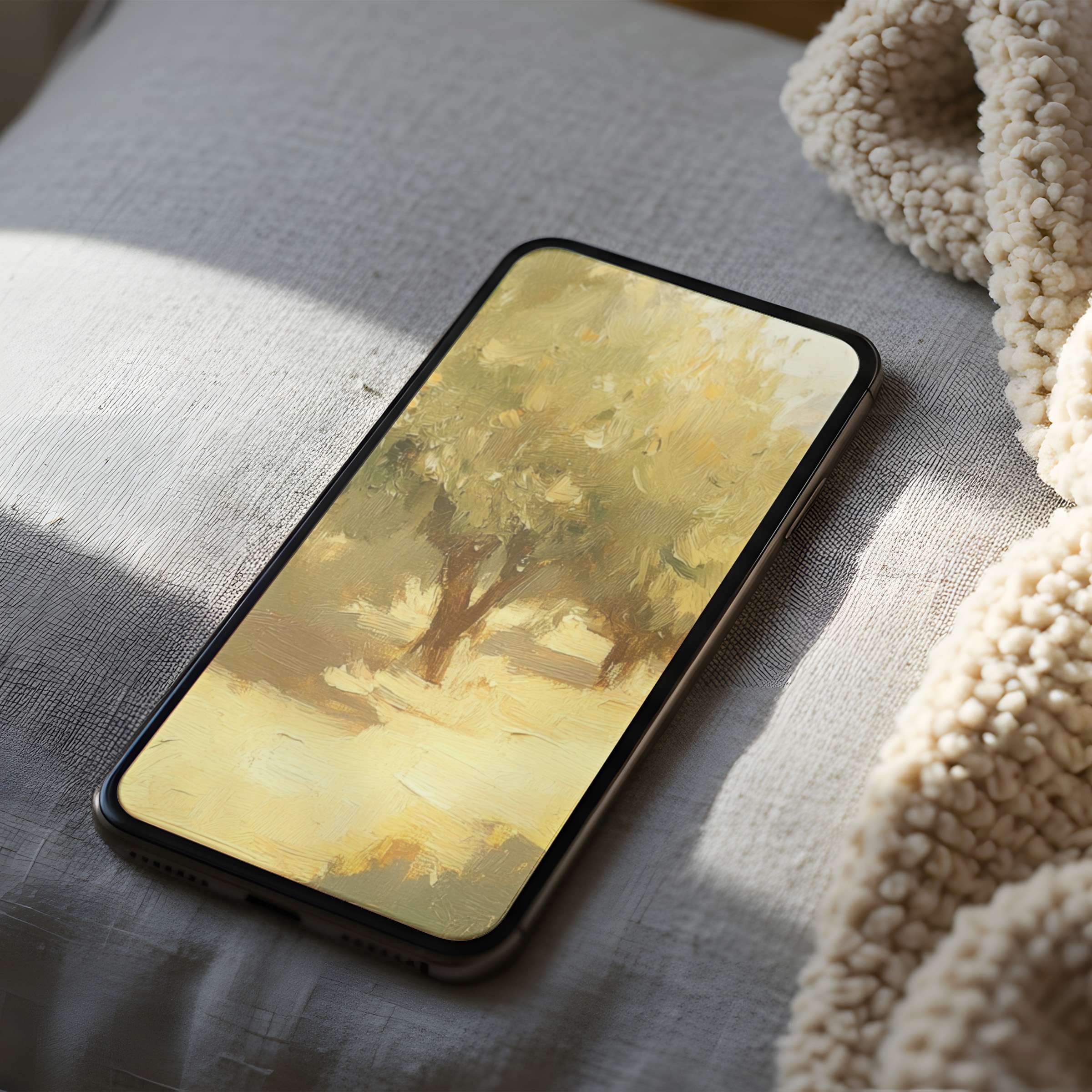 Elegant phone wallpaper featuring warm-toned landscape art, perfect for iPhone and Android, offering tranquility in high resolution