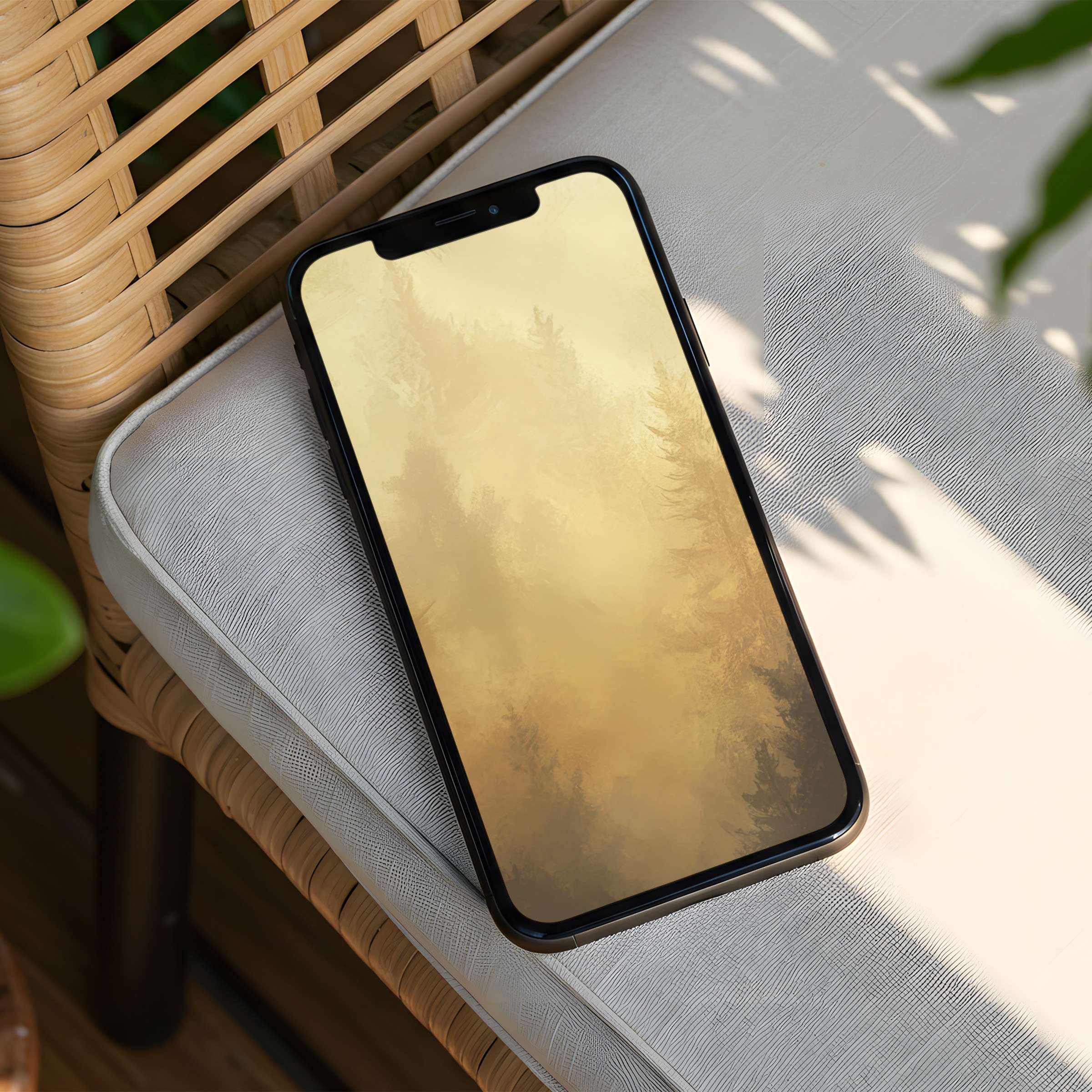 Ethereal forest-inspired iPhone background in warm tones offers instant download for phone users seeking calm and elegant aesthetics