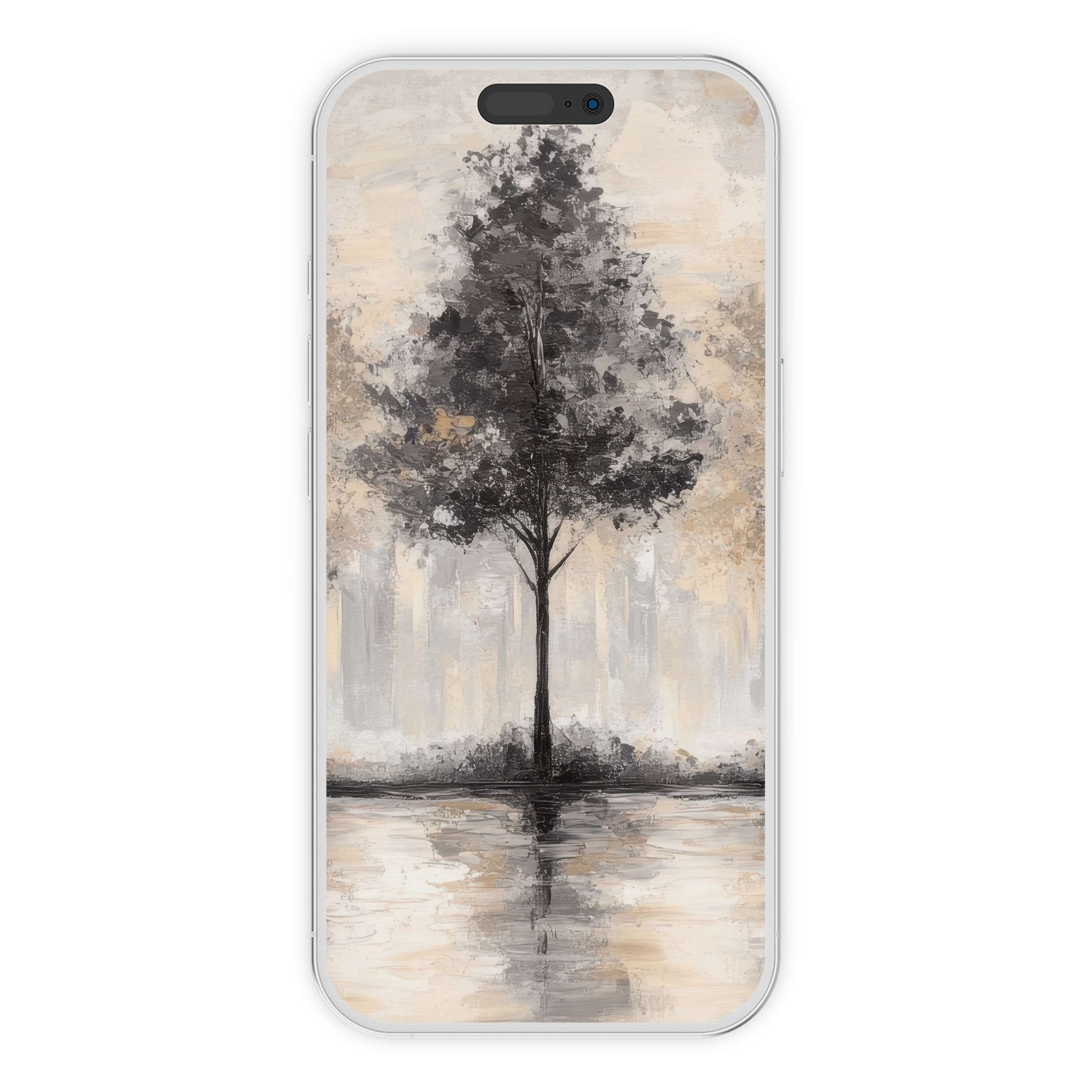 Elegant tree iPhone wallpaper in soothing earth tones, perfect phone background for digital download creating a serene vibe