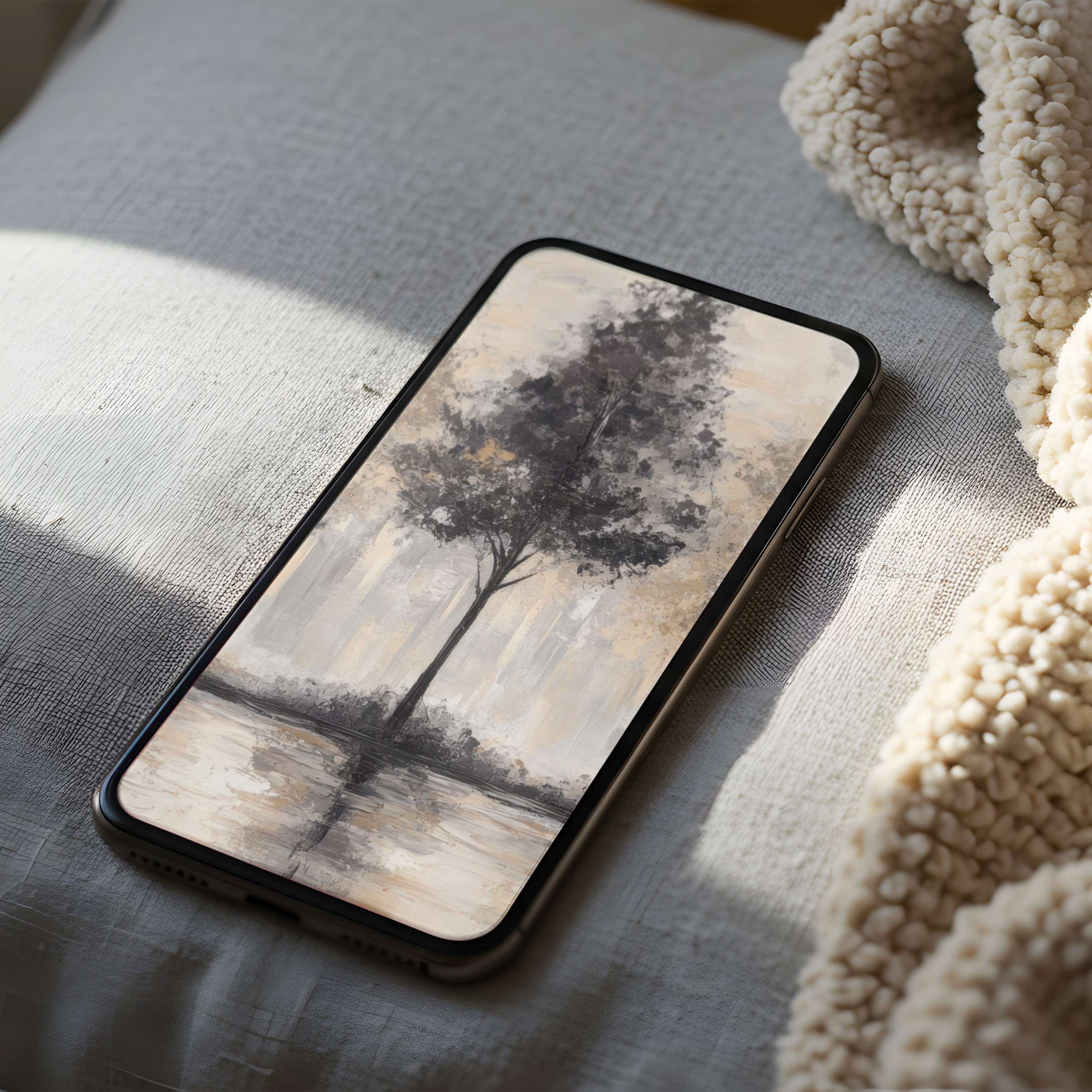 Elegant tree phone wallpaper in soft neutrals offers calm elegance on any iPhone or Android a high-resolution digital download