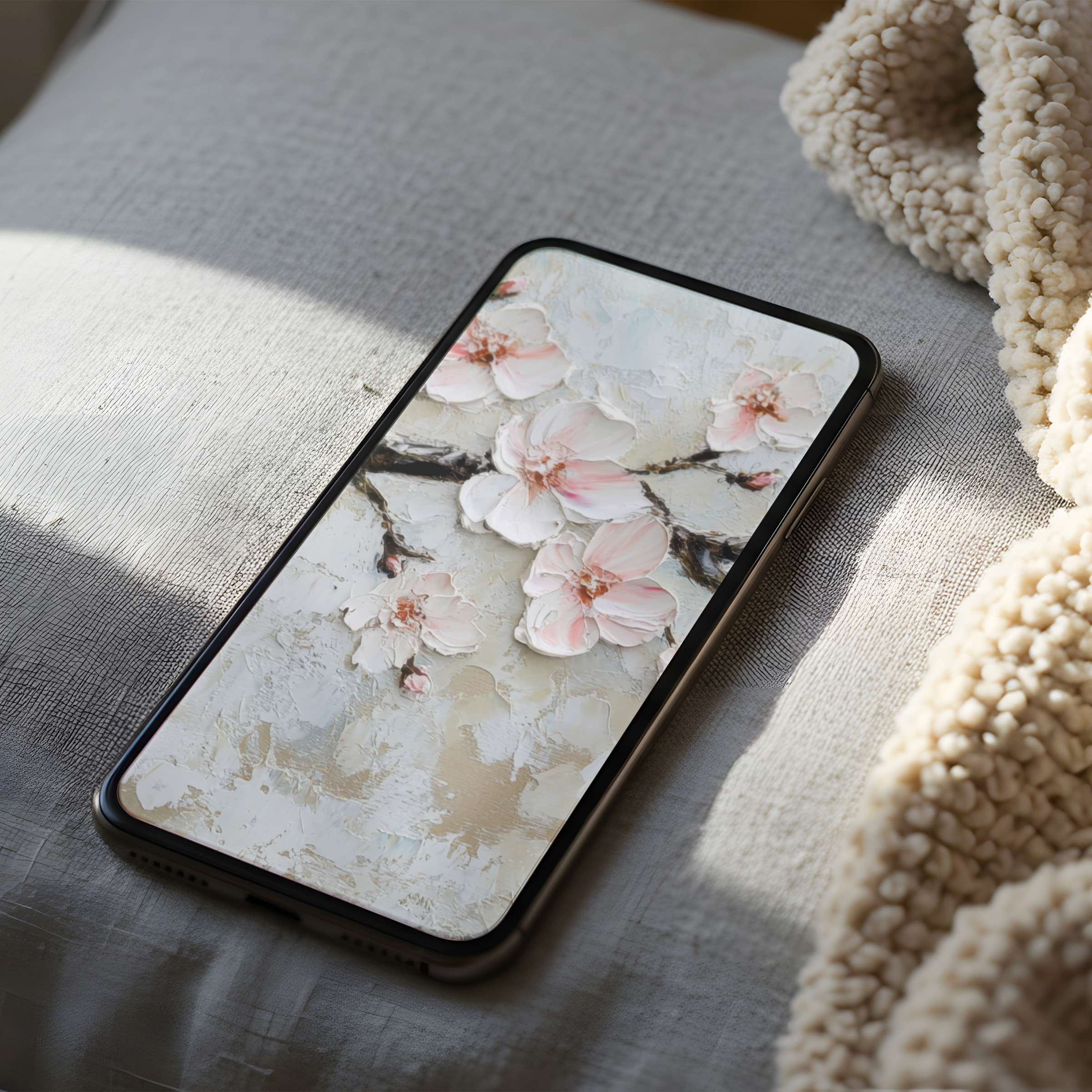 Elegant phone wallpaper featuring soft pink cherry blossoms in high resolution, perfect for iPhone and Android digital download