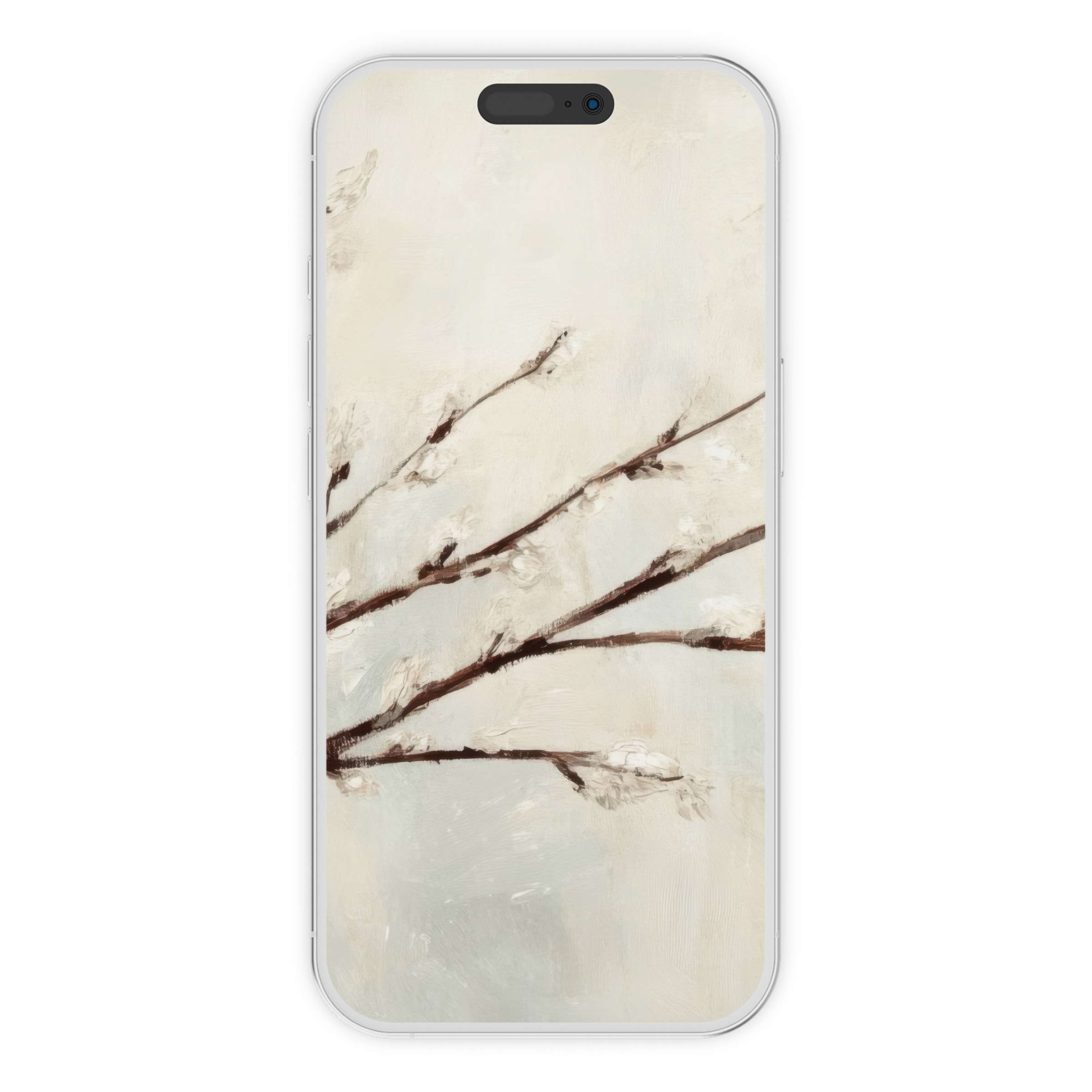 Elegant digital download featuring a serene tree iPhone wallpaper with soft brushstrokes for a calming phone background, ideal for Android too