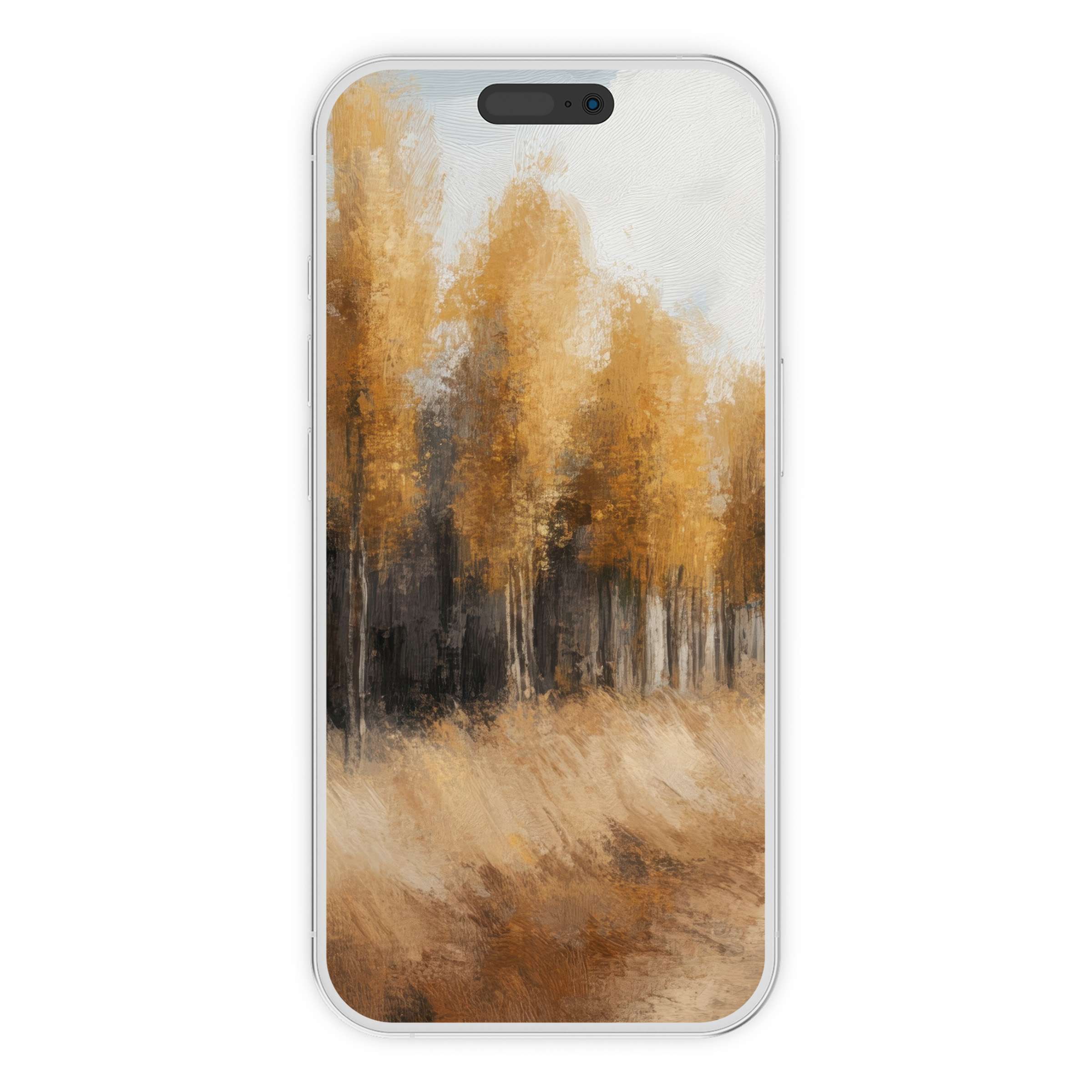 Elegant tree iPhone wallpaper with warm autumn hues offers a serene phone background, perfect for digital download, enhancing tranquility