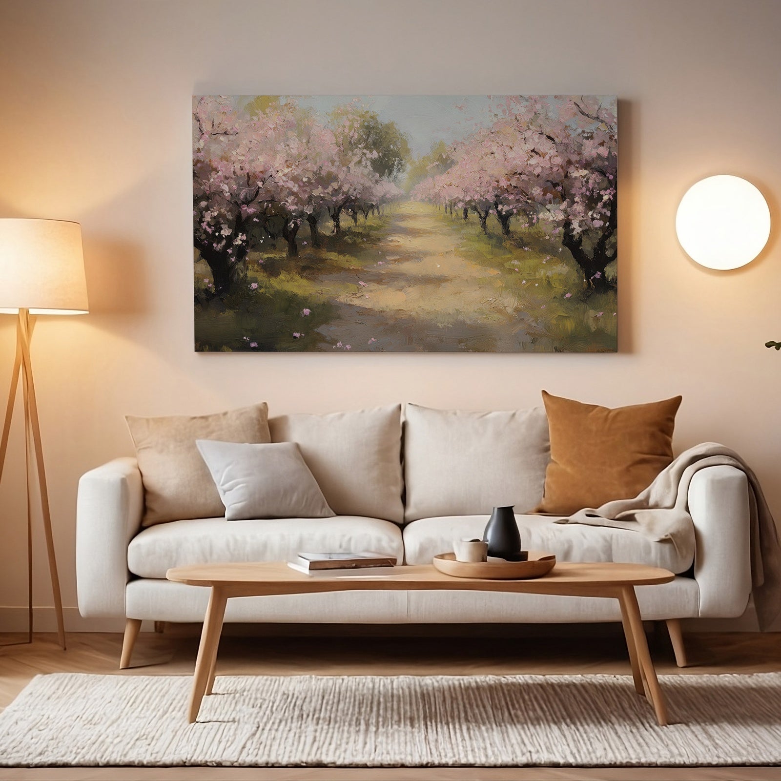 Cherry Trees Downloadable Art in Minimalist Living Room