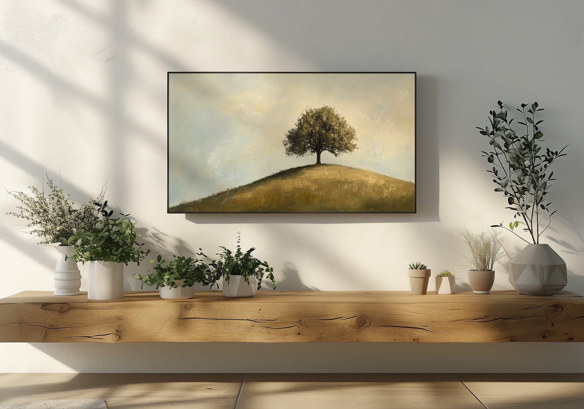 Tree on Hill Frame TV Art in Modern Living Room