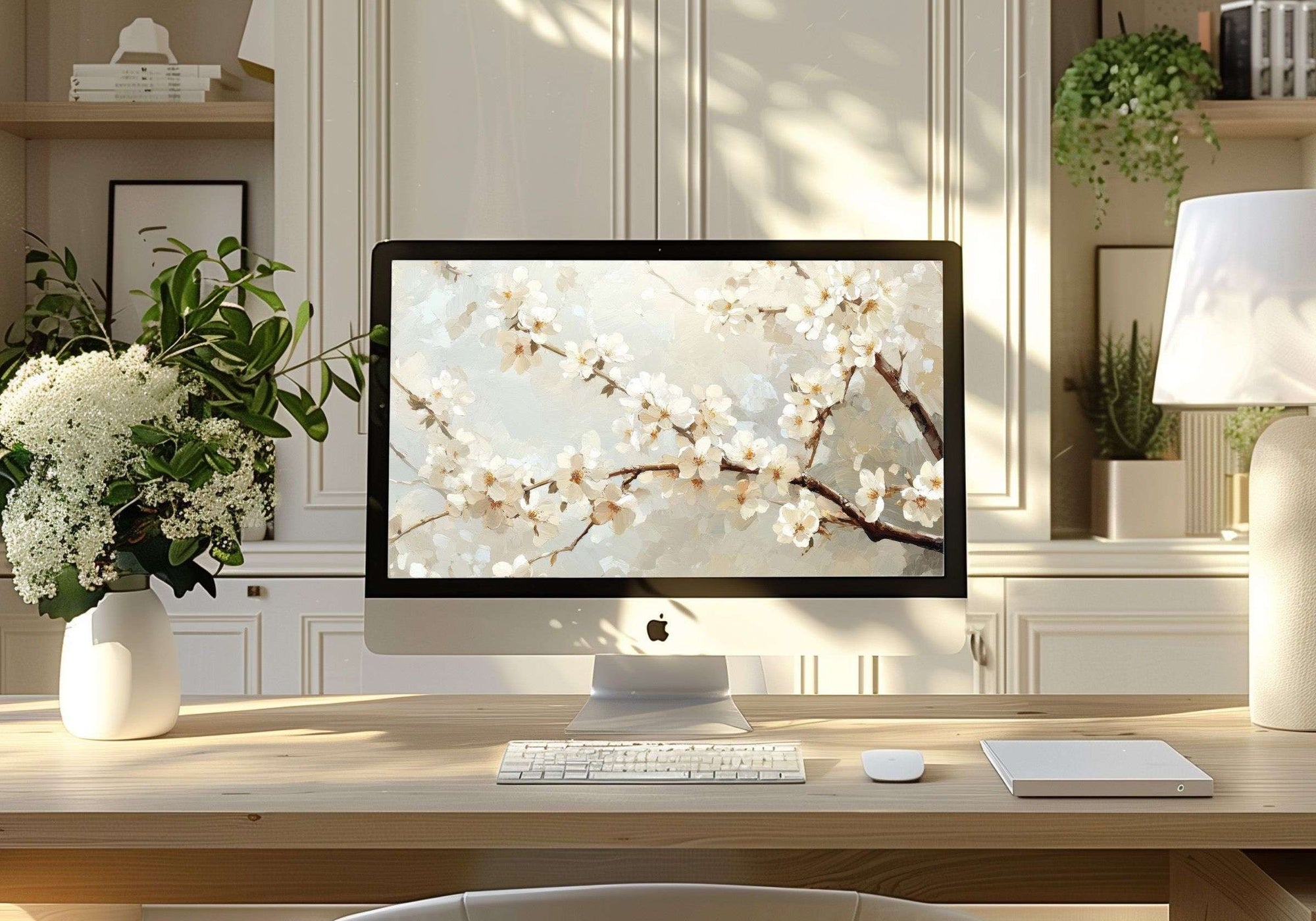 Trees Wallpaper on Mac with Blossoming Almonds in Soft Hues