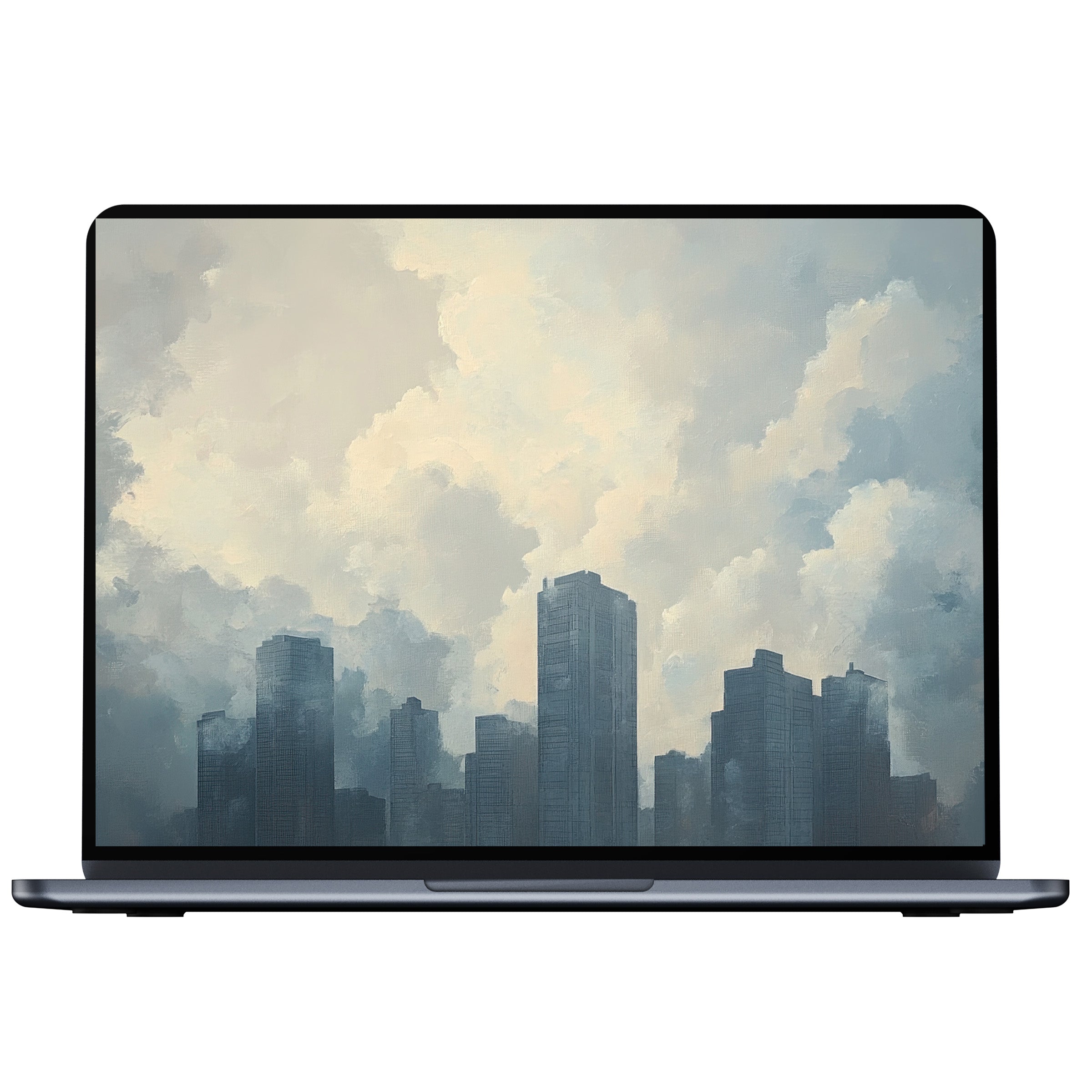 Urban art desktop wallpaper with serene blue hues and soft cloud textures for inspiring digital download on PC, laptop, or Mac