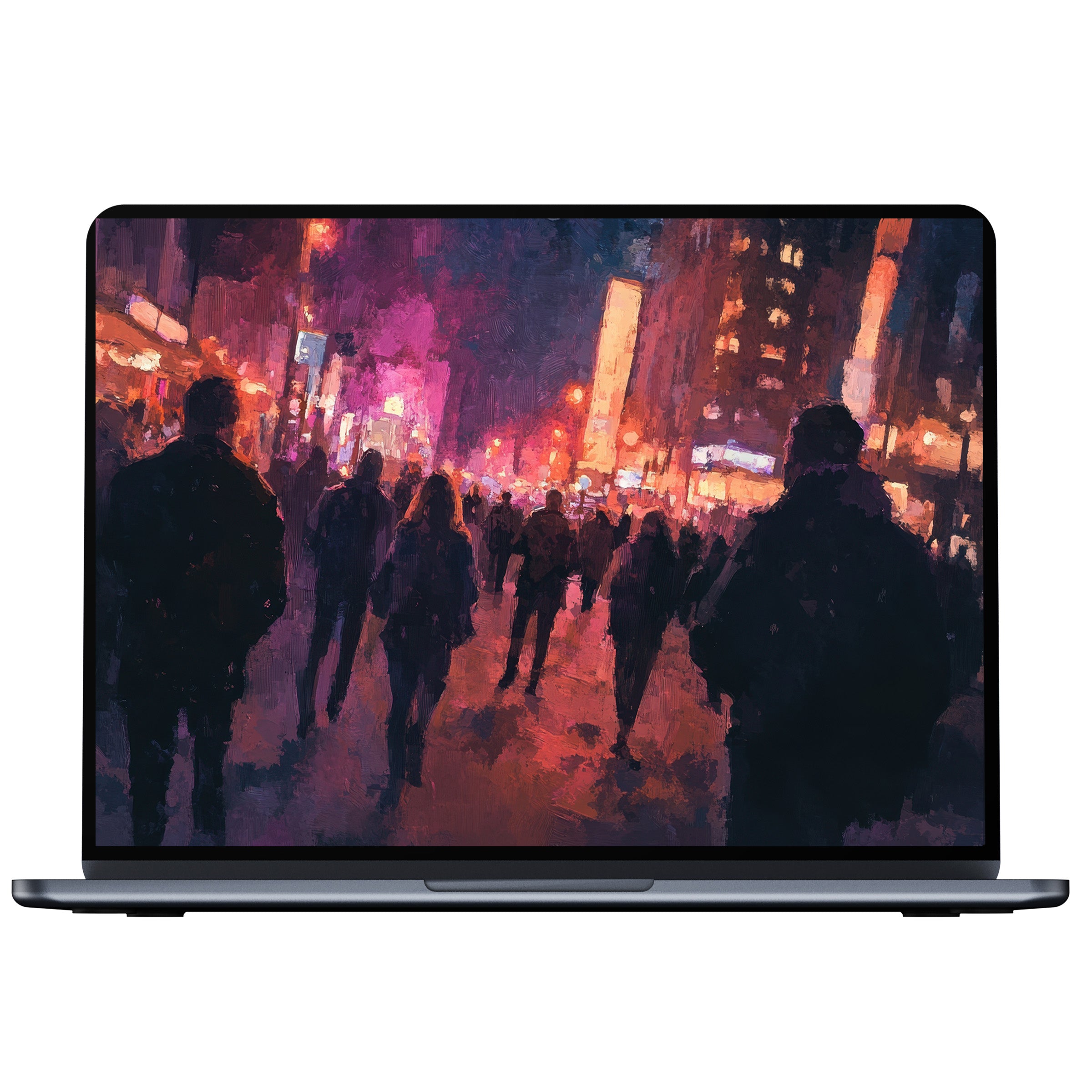 Urban art desktop wallpaper in vibrant pinks and blues, offering digital download for an inspiring, serene PC and laptop display