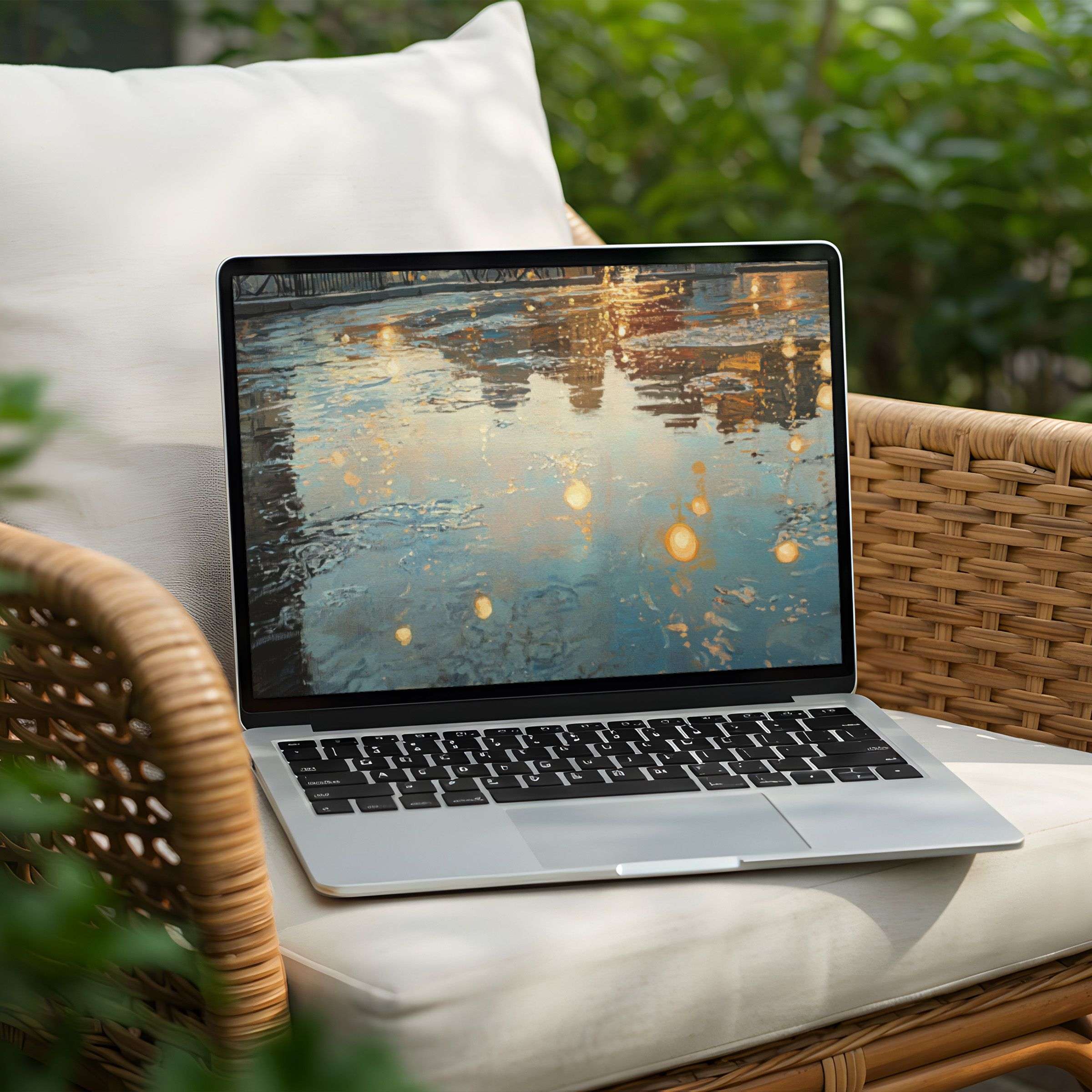 Elegant reflection art for desktop background on modern laptop inspires calm and mindfulness with instant download for PC users