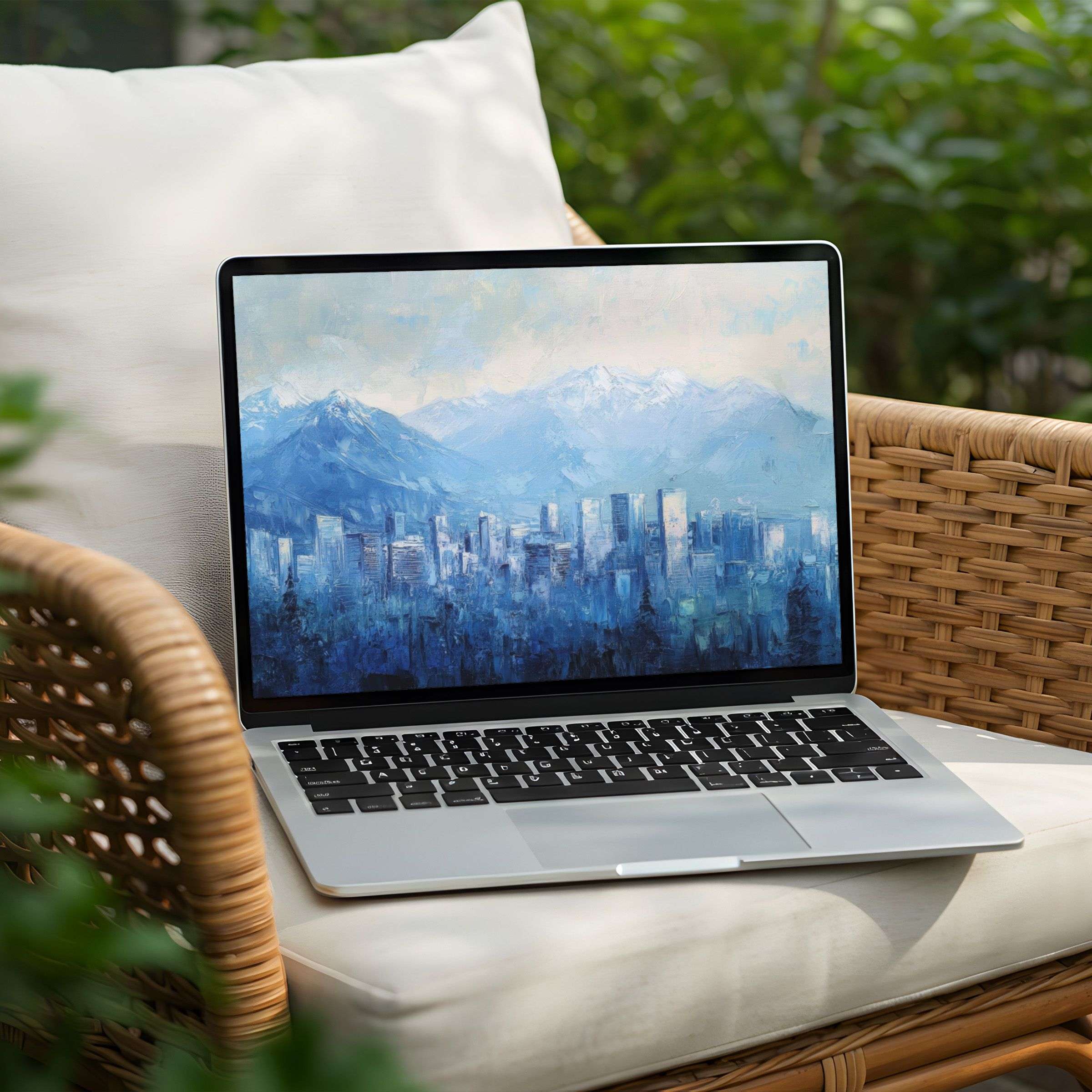 Calming blue cityscape desktop background for PC and Laptop, instant download brings elegance and mindfulness to your workspace
