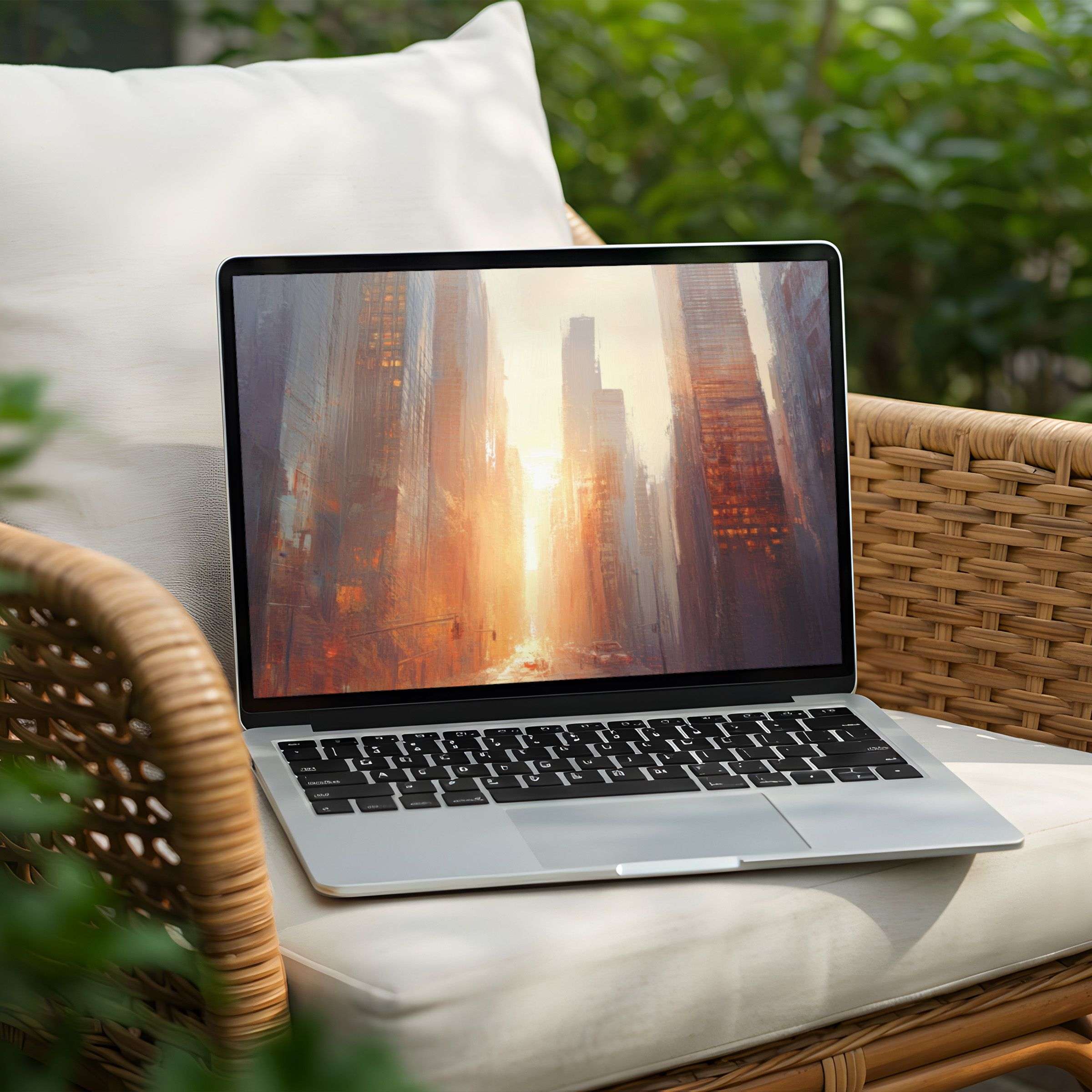 Inspirational urban sunset desktop background for PC and Laptop offering instant download for calm and elegant digital aesthetics
