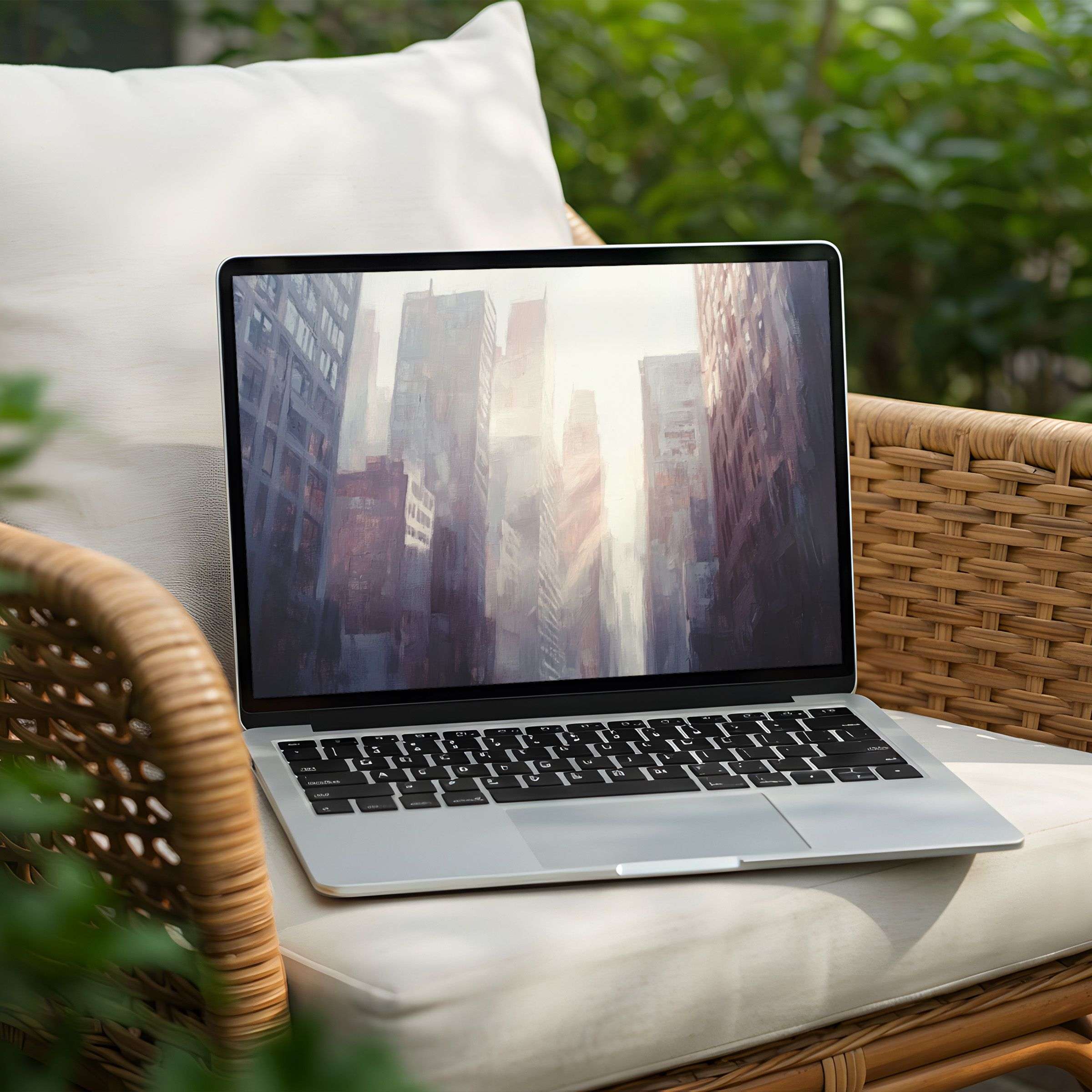 Elegant abstract cityscape desktop background on PC for laptop instant download inspiring calm and mindful digital artistry