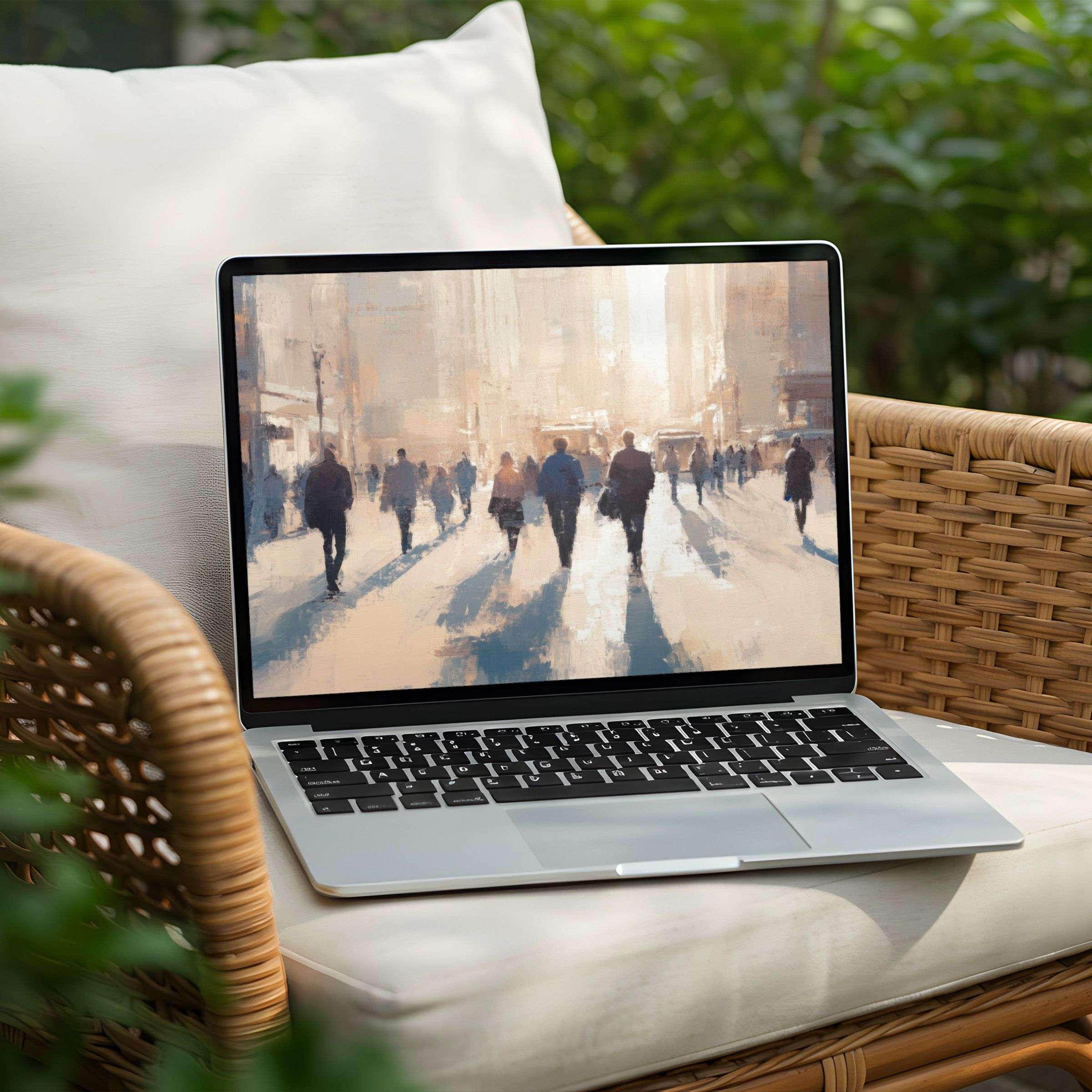Elegant urban desktop background for PC or Laptop instant download evokes calm and inspiration with warm tones and silhouettes