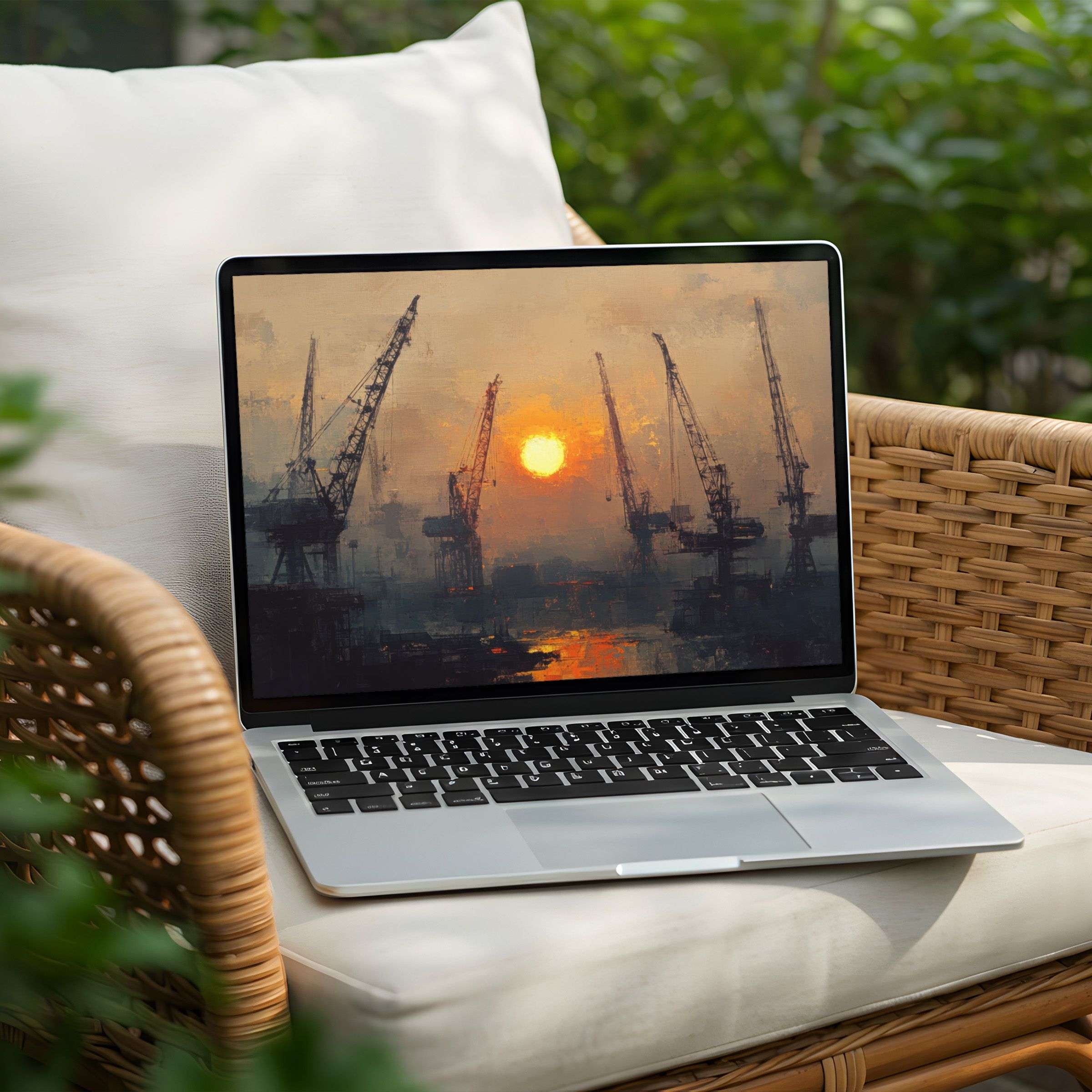 Crane sunset digital art for desktop background on PC or Laptop instant download inspiring calm and elegant ambiance