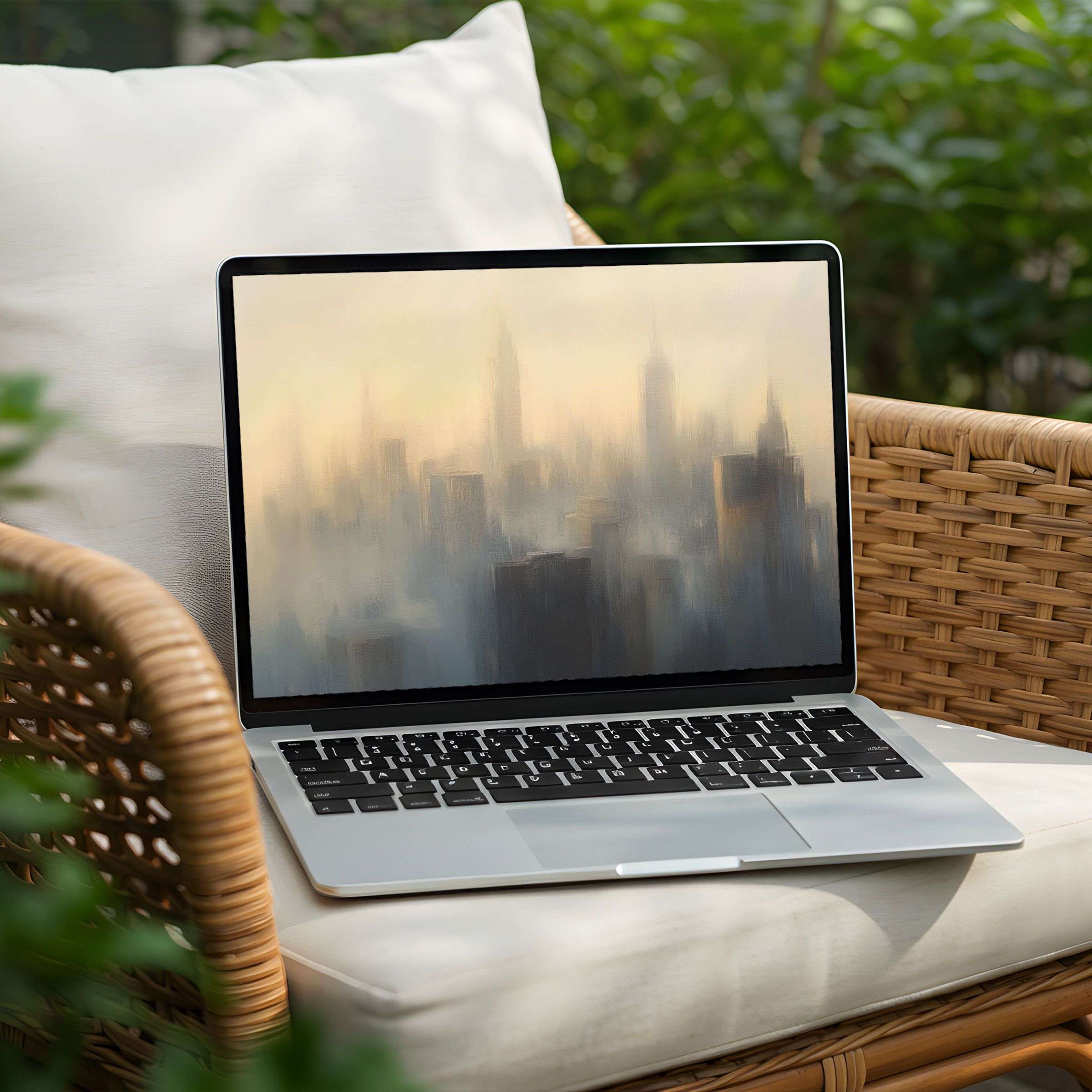 Elegant cityscape desktop background for PC and Laptop creates calm inspiration with instant download soothing pastel hues