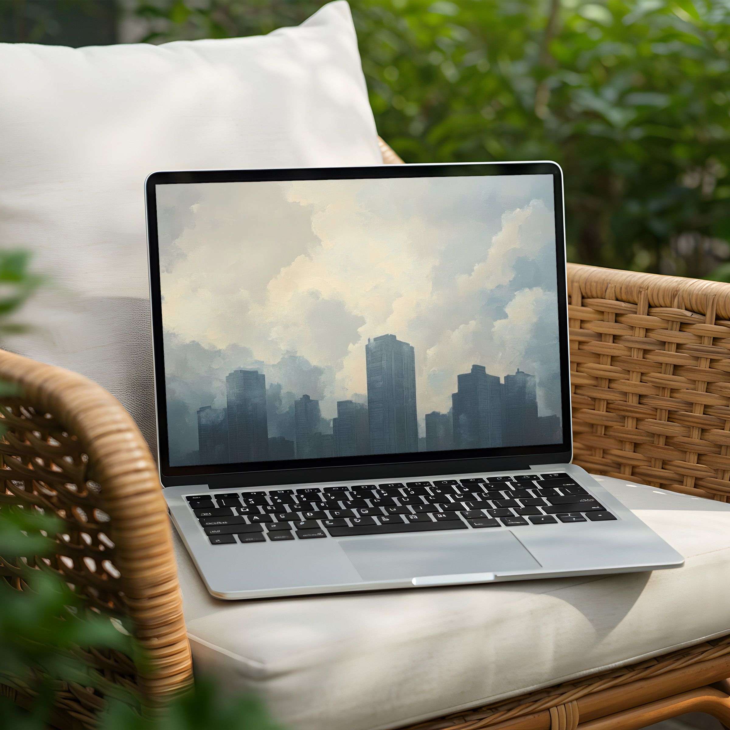 Elegant skyscraper skyline desktop background for instant download; perfect for your PC or Laptop to inspire calm and mindfulness