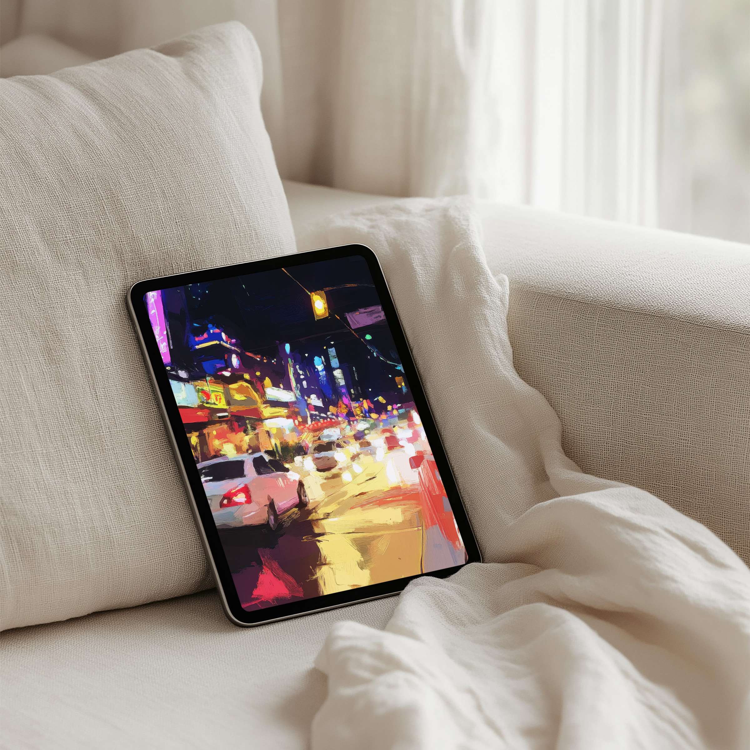Vibrant urban digital art iPad background for instant download brings calm elegance to your tablet, inspiring mindfulness and style