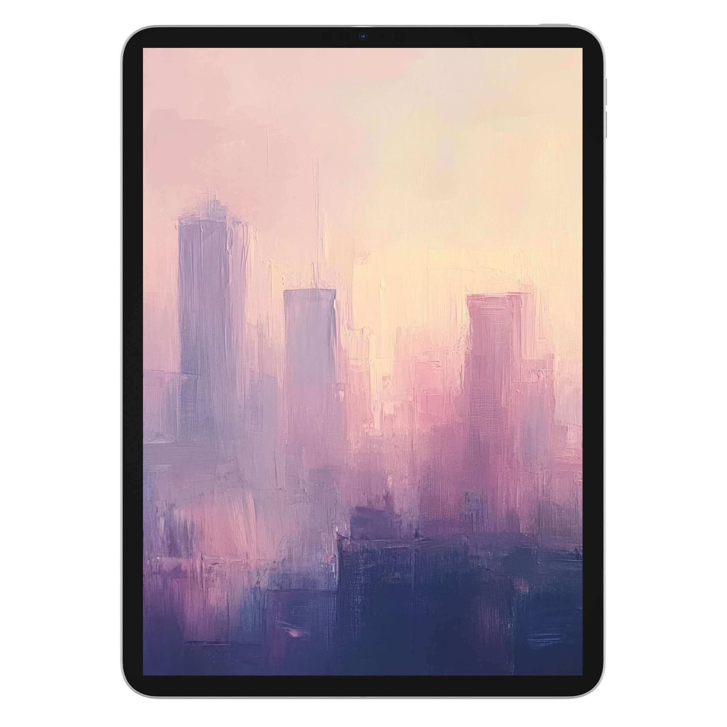 Tranquil urban art iPad wallpaper in soft pastel hues offers a soothing digital download for elegant tablet backgrounds