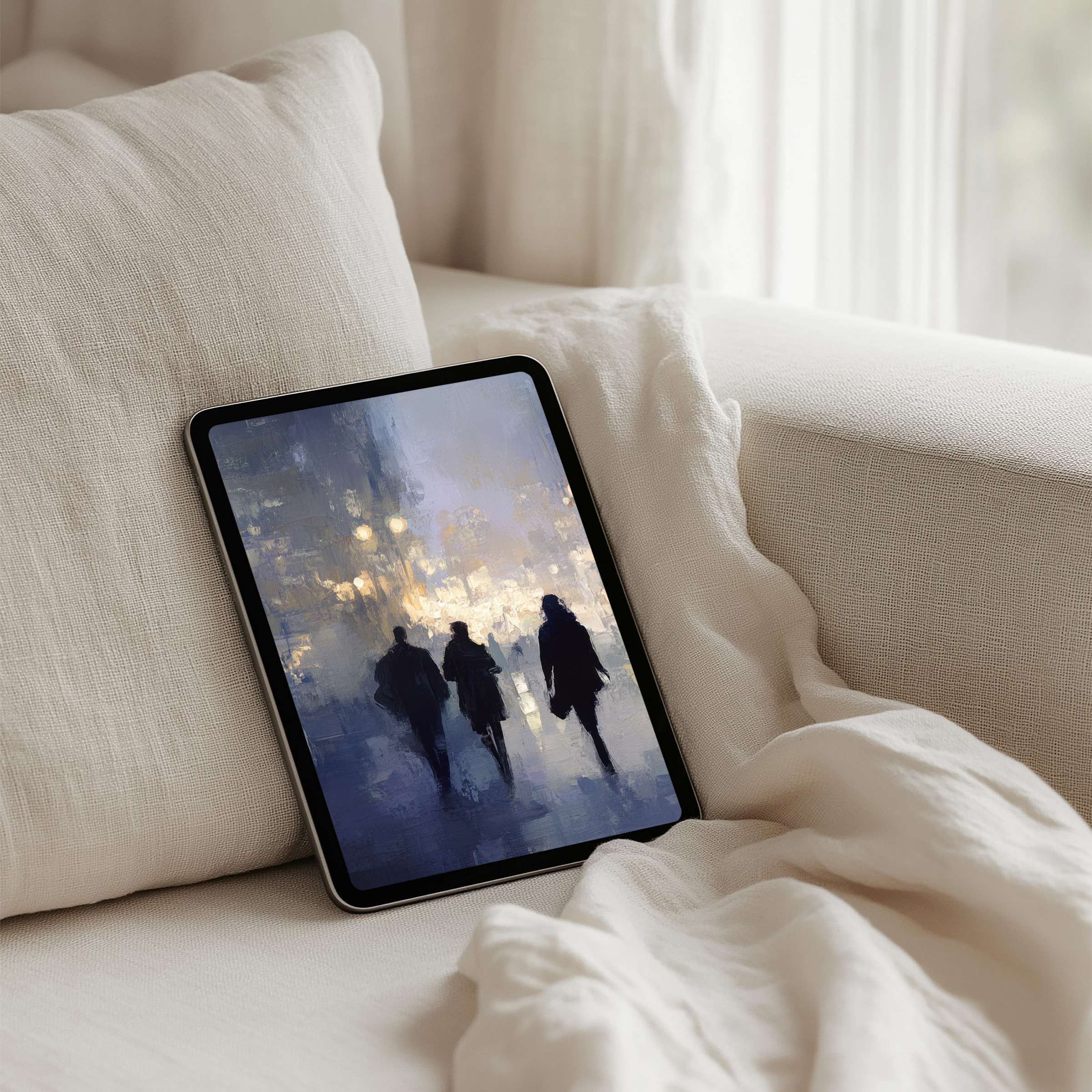 Elegant digital art with soothing blue and gold hues as an iPad background for instant download on any tablet inspiring tranquility