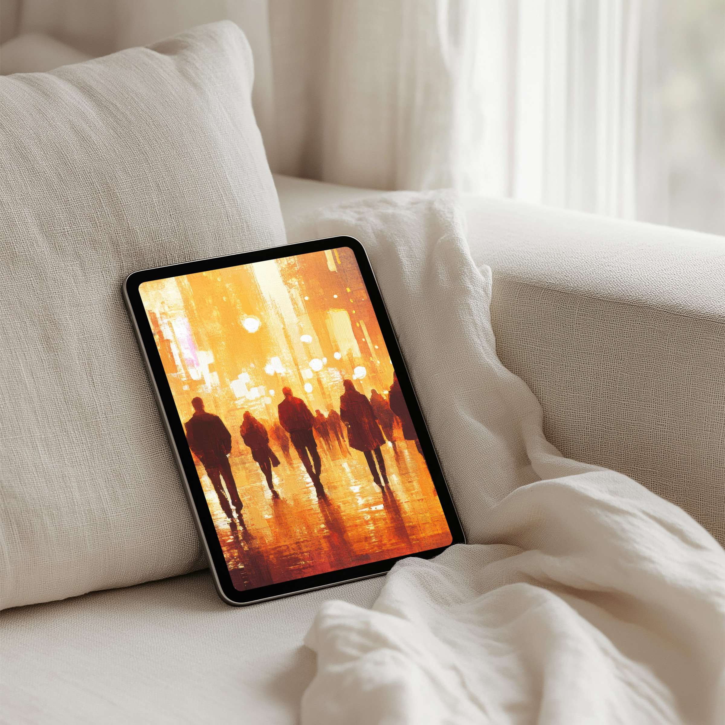 Warm urban silhouettes create an inspiring iPad background for instant download, enhancing calm and elegance on any tablet