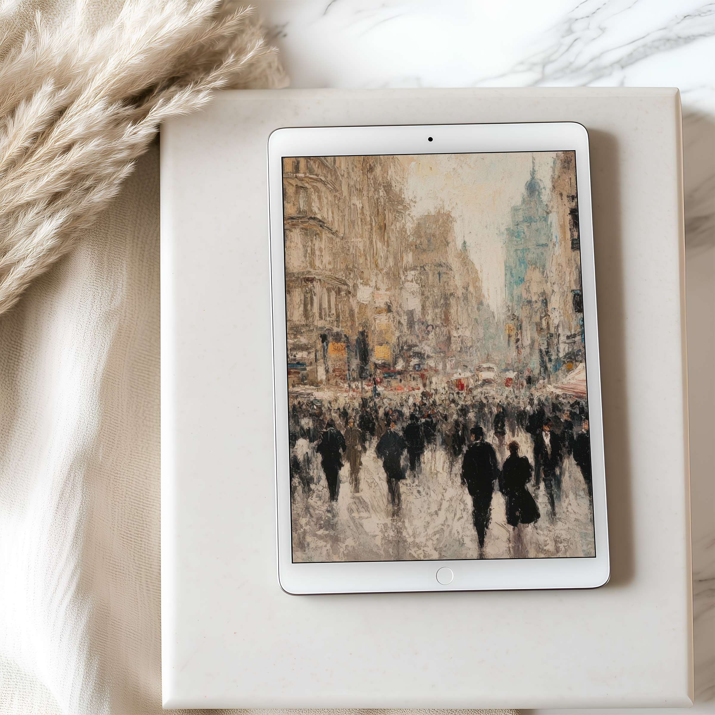 Elegant cityscape tablet wallpaper on iPad offers high resolution art and calm ambiance, perfect for digital downloads on any tablet
