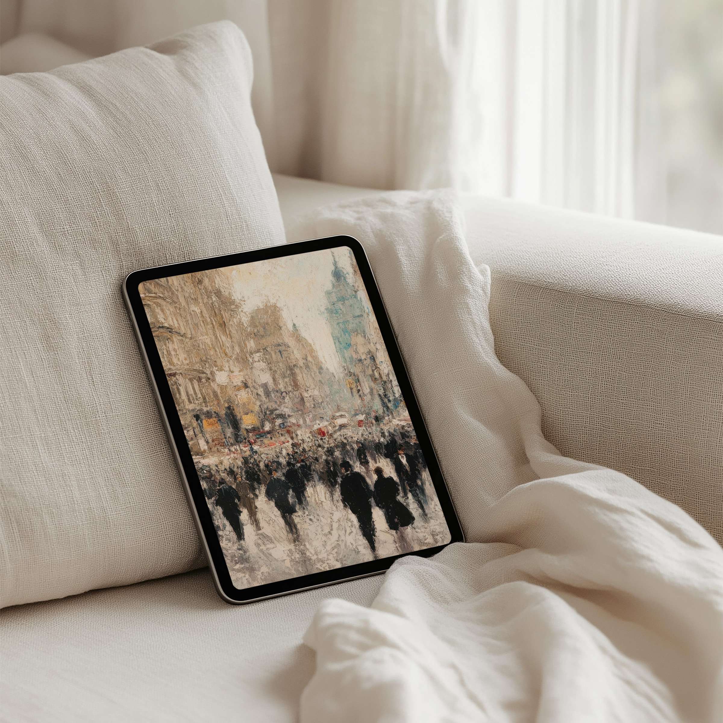 Elegant watercolor cityscape iPad background for instant download fits any tablet transforms your device into an oasis of calm