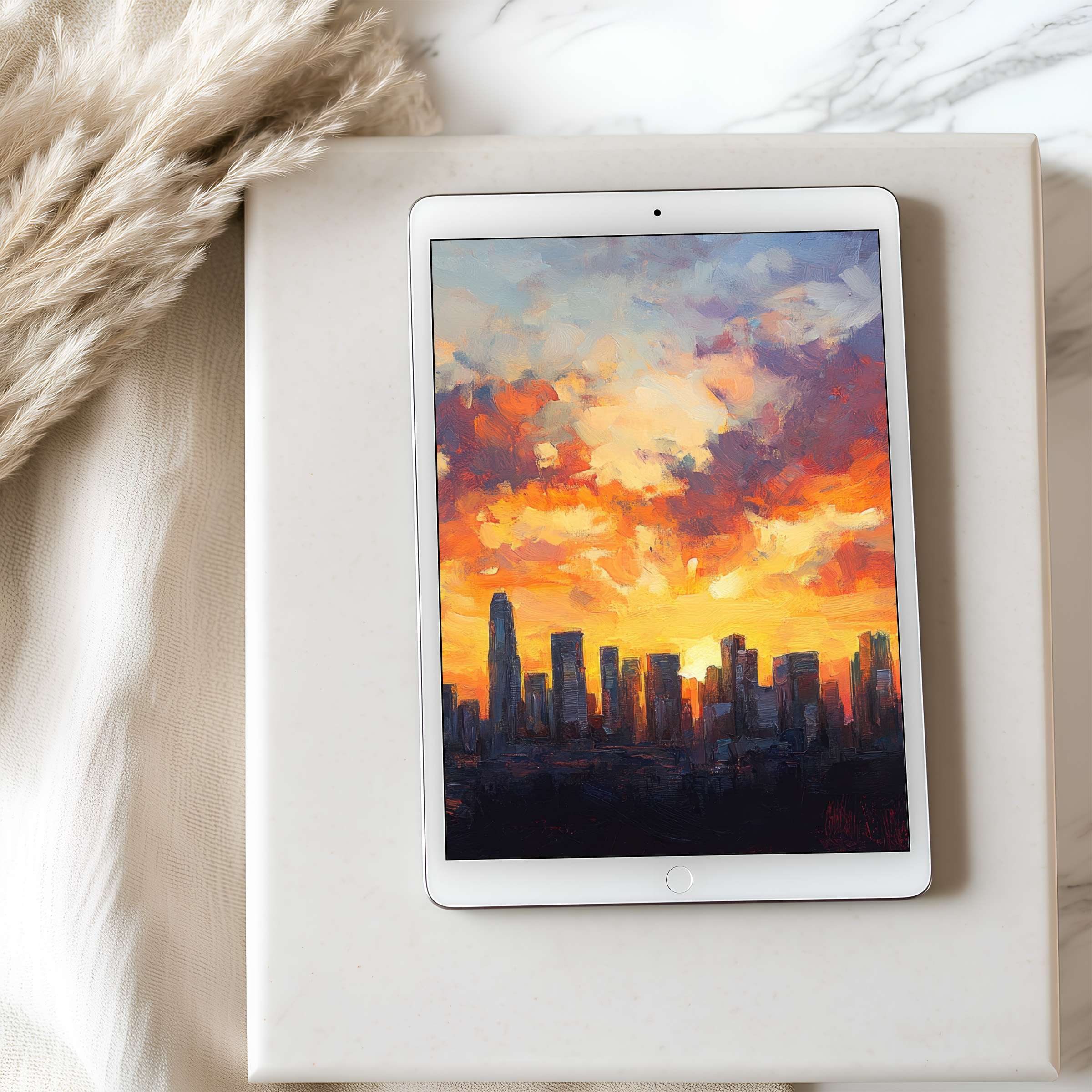 Vibrant sunrise skyline tablet wallpaper in high resolution brings serenity and elegance suitable for iPad and Android digital download