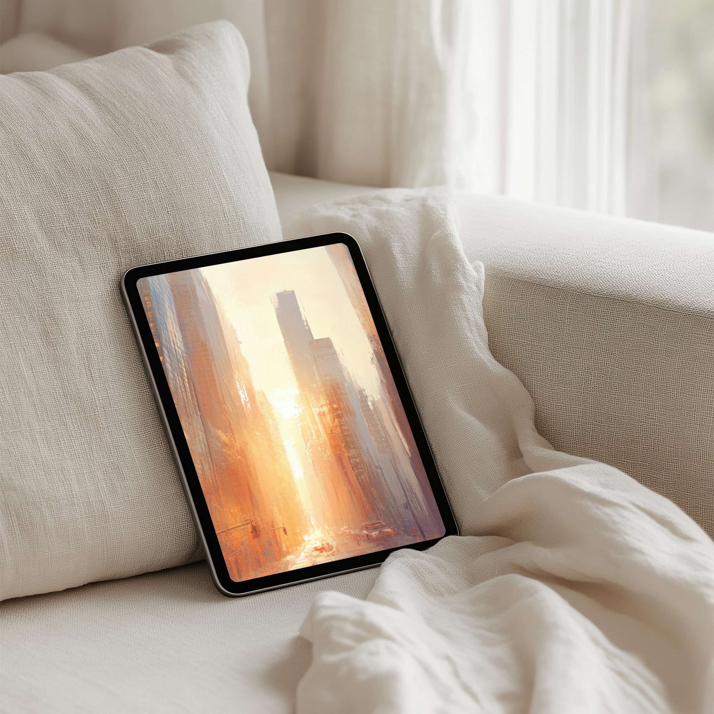 Elegant urban sunset art as an iPad background offers instant download for tablet users seeking calm inspiration and mindfulness