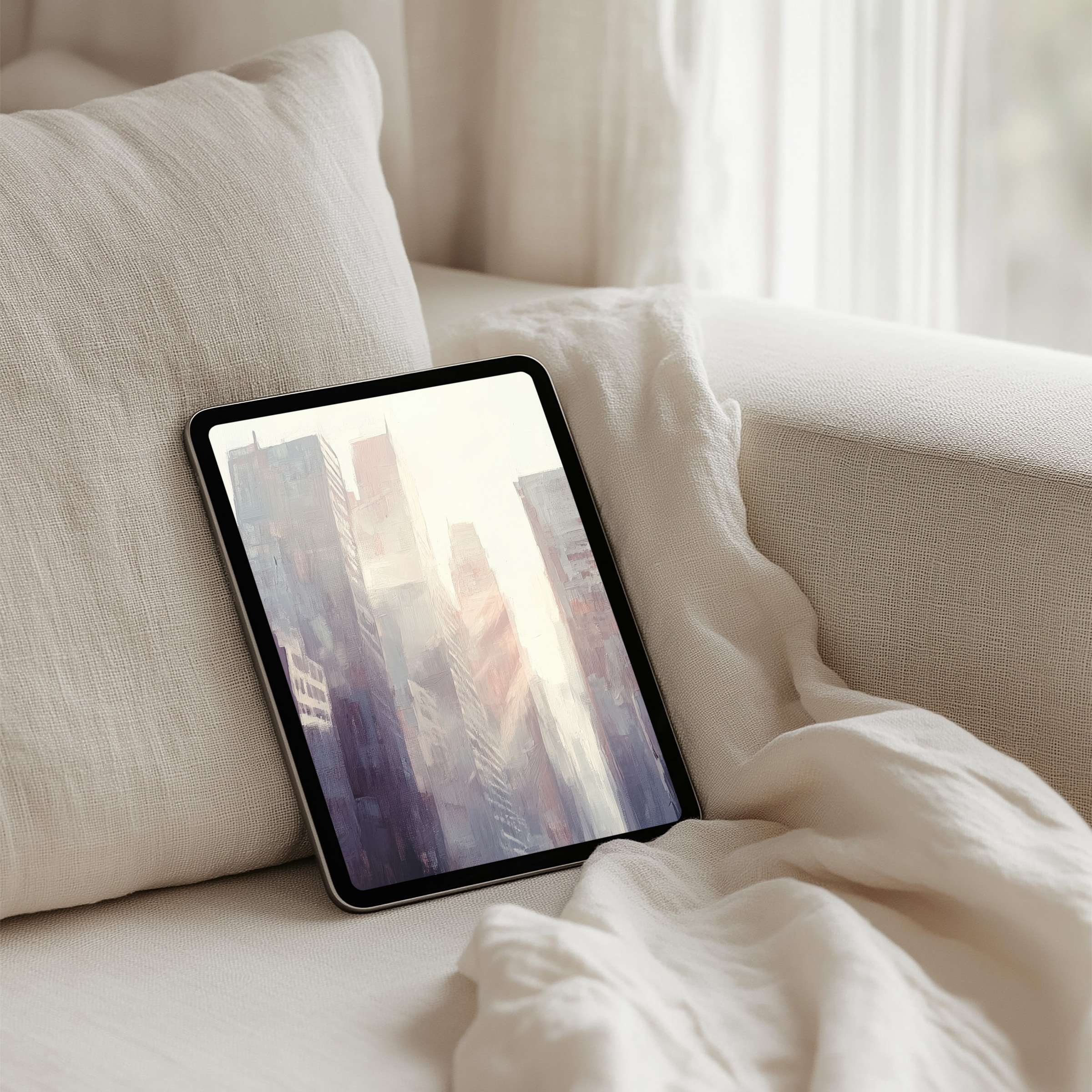 Serene abstract cityscape iPad background exudes calm and elegance ideal for tablets inspire mindfulness with instant download