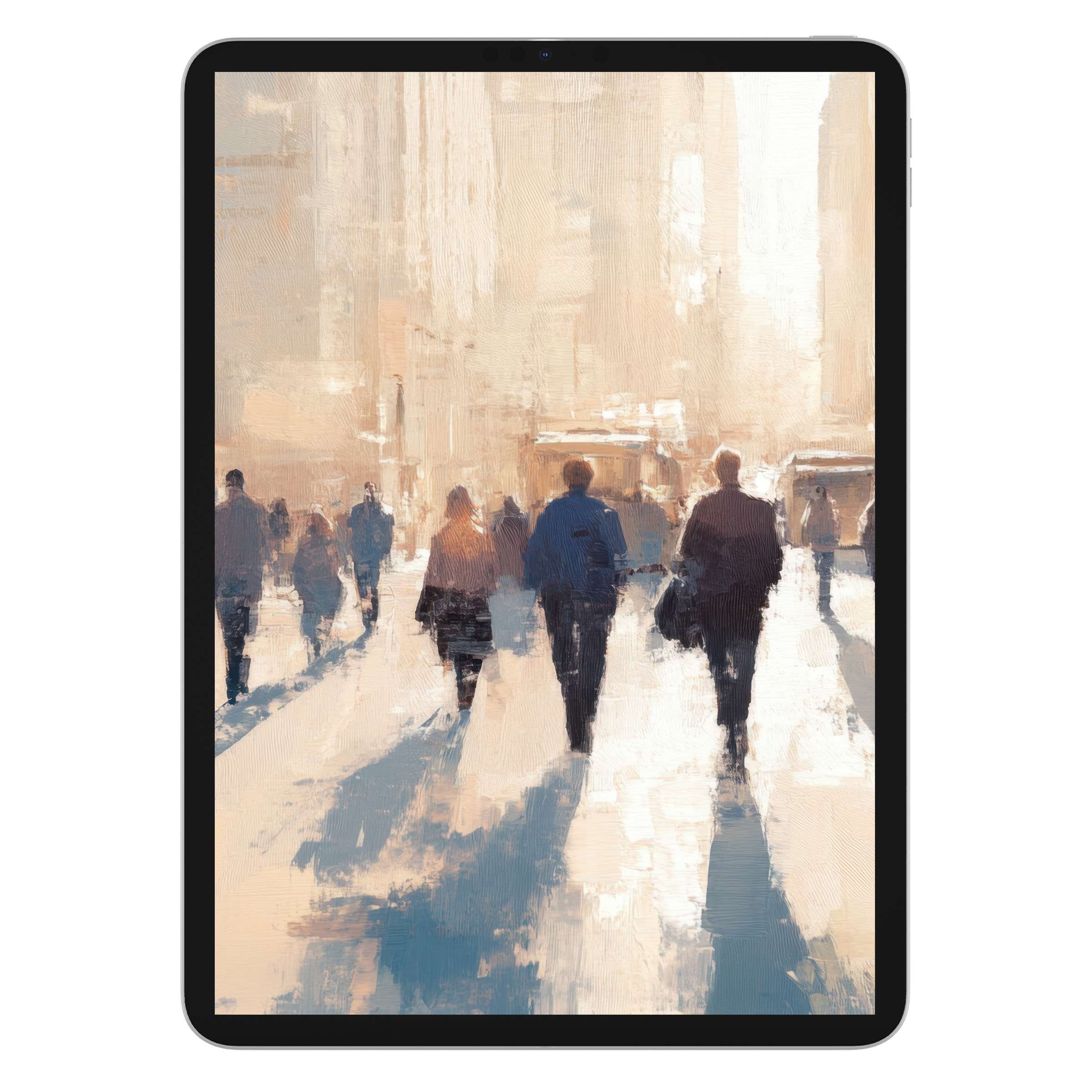 Urban art iPad wallpaper showcasing a serene abstract cityscape with calming tones ideal for tablet backgrounds as a digital download