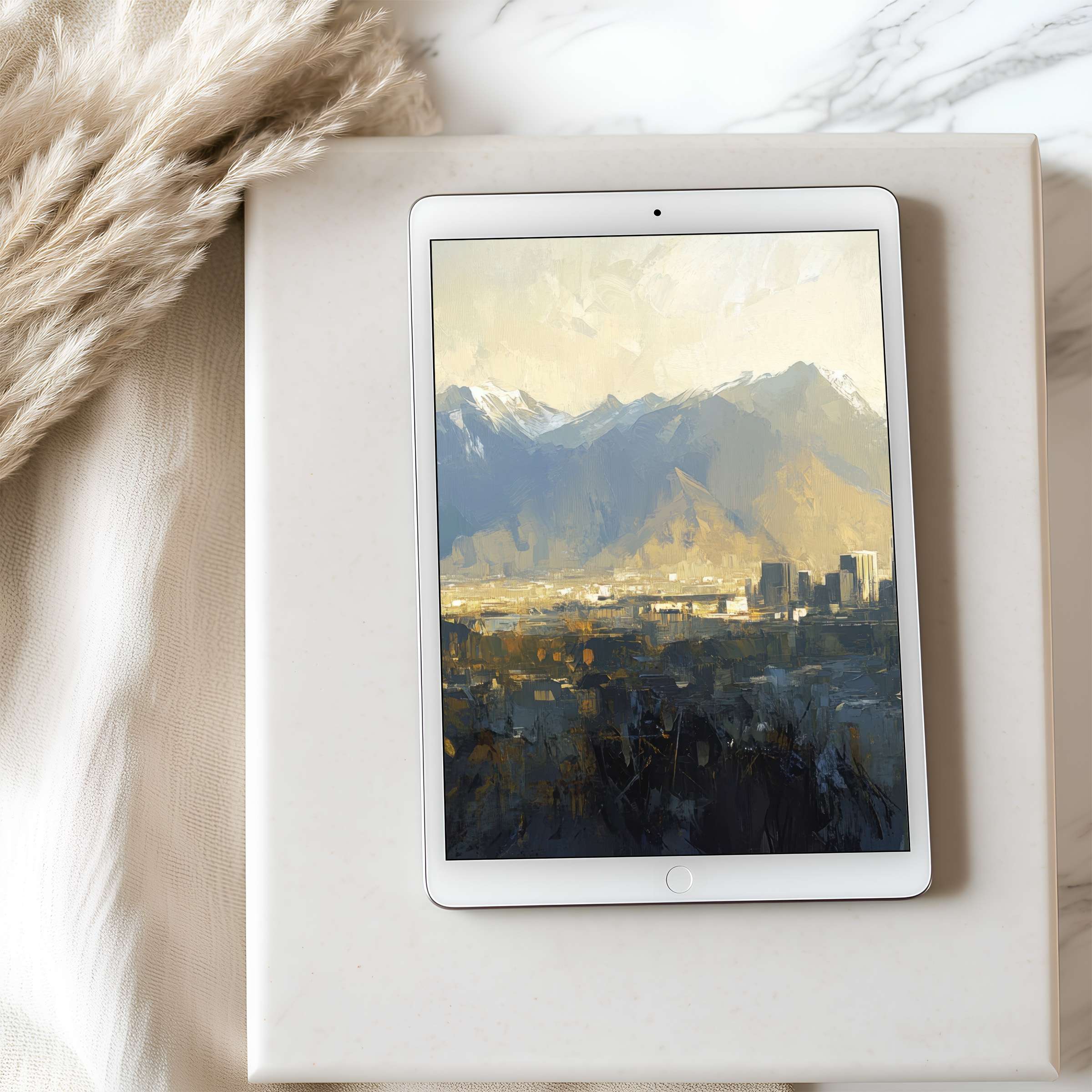 Elegant tablet wallpaper featuring serene mountain landscape in high resolution, perfect for curated digital download on iPad and Android tablets