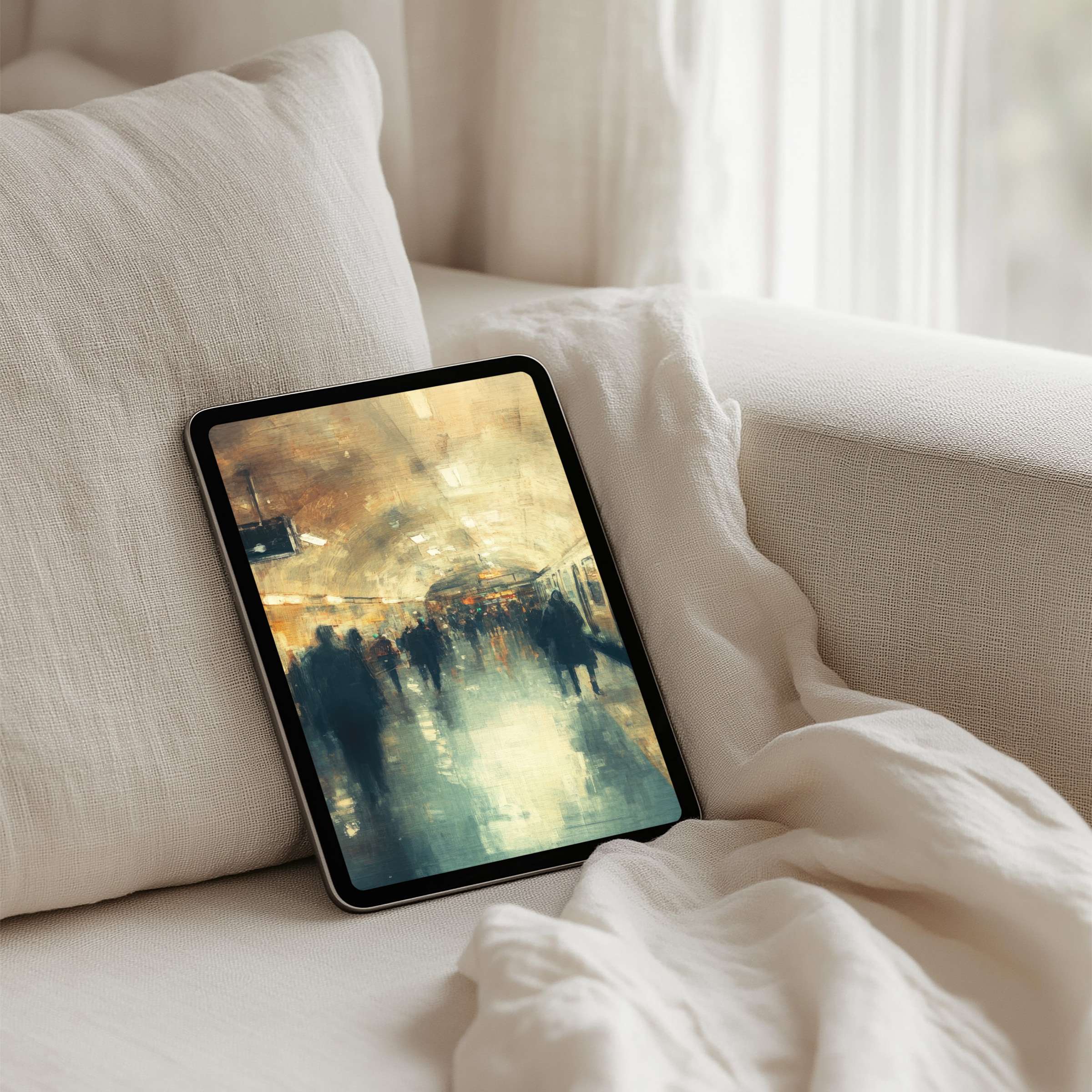 Elegant abstract art iPad background with soft earthy tones for a calm tablet vibe instant download for mindful aesthetics