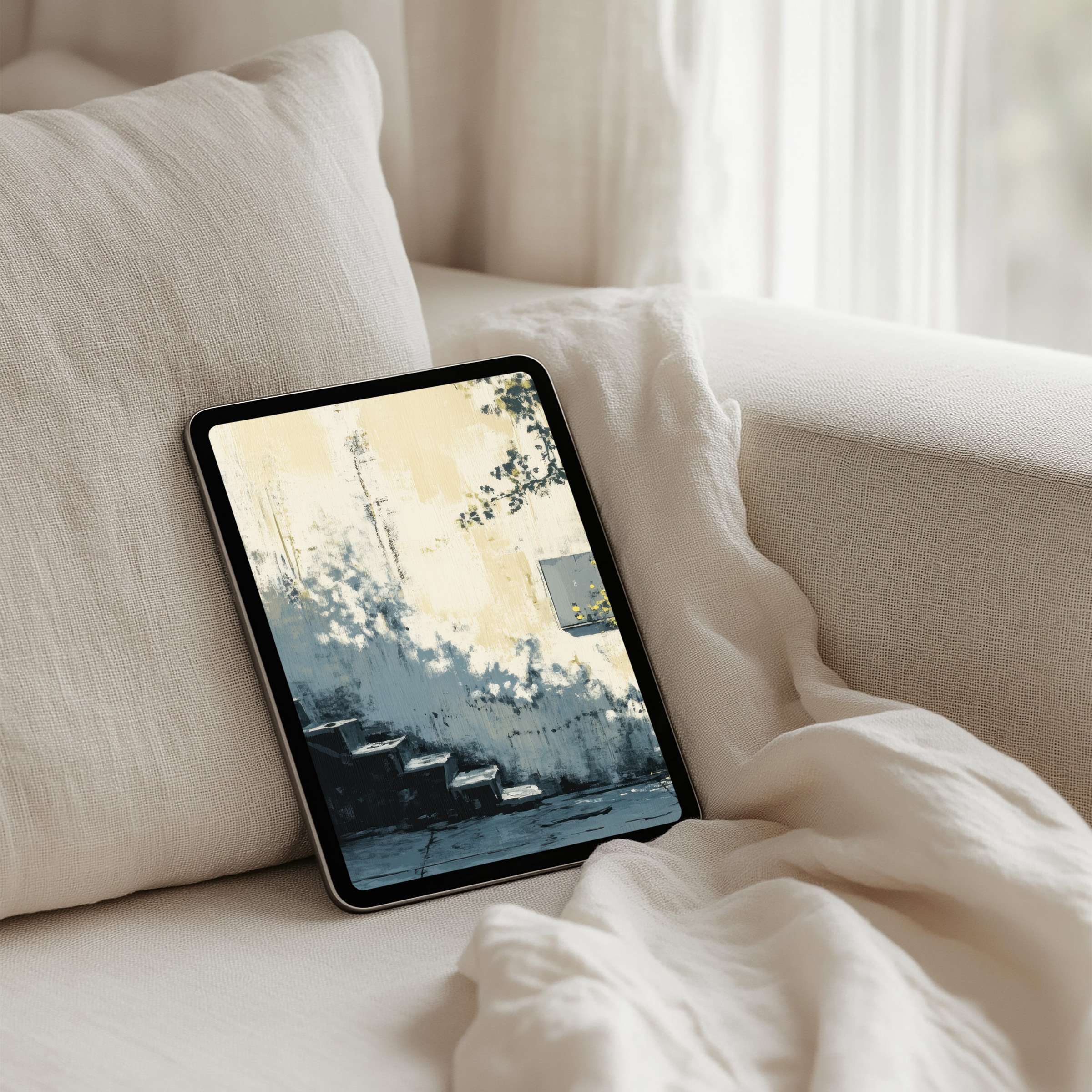 Elegant iPad background featuring calming abstract art in soft tones for instant download to enhance any tablet style and space