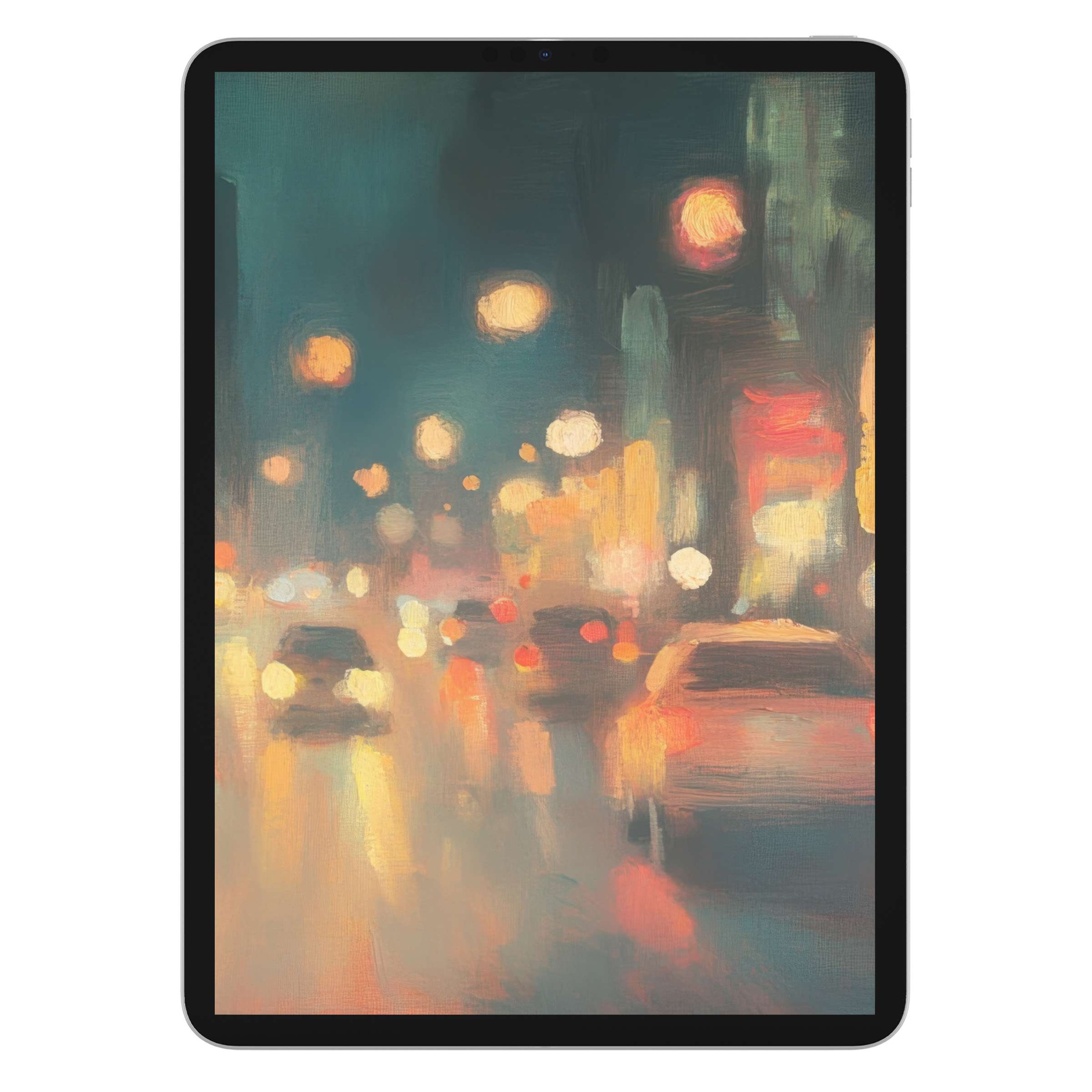 Urban art iPad wallpaper featuring an inspiring digital download with blurred city lights, perfect background for tablets and relaxation
