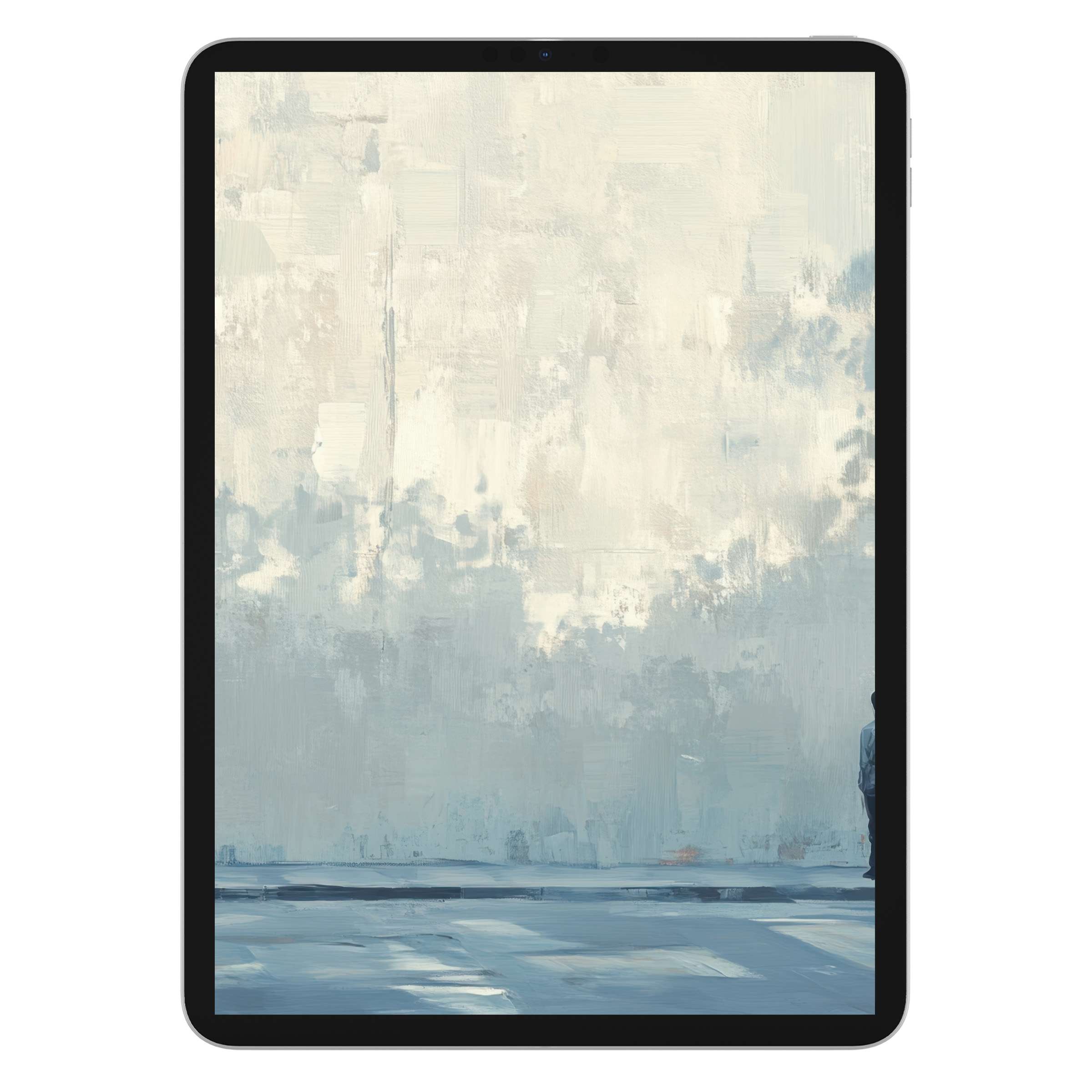 Elegant abstract scene in soft white and blue tones, this urban art iPad wallpaper offers a calming digital download background for any tablet