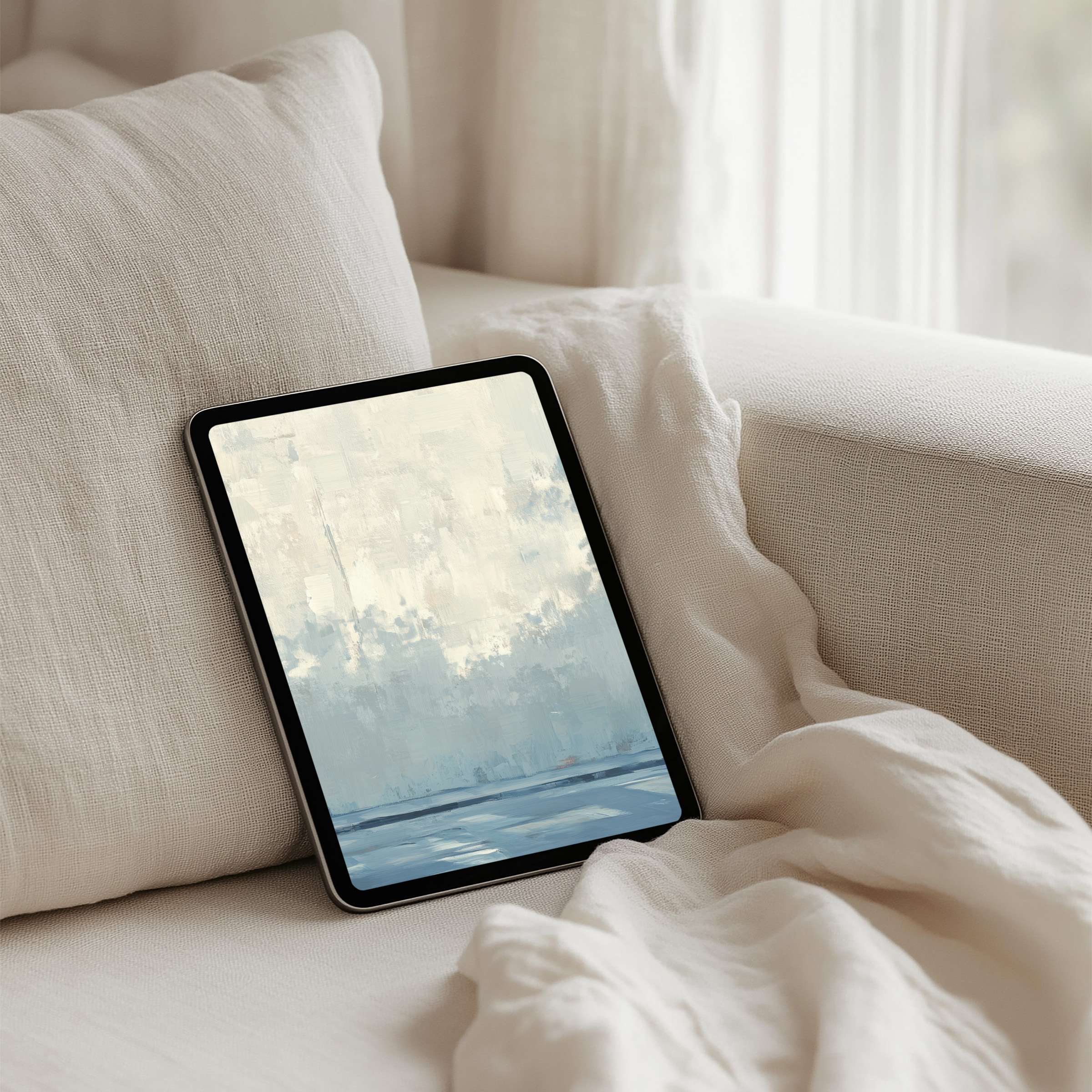 Elegant abstract iPad background with serene light blues for instant download, perfect for any tablet to inspire calm and mindfulness