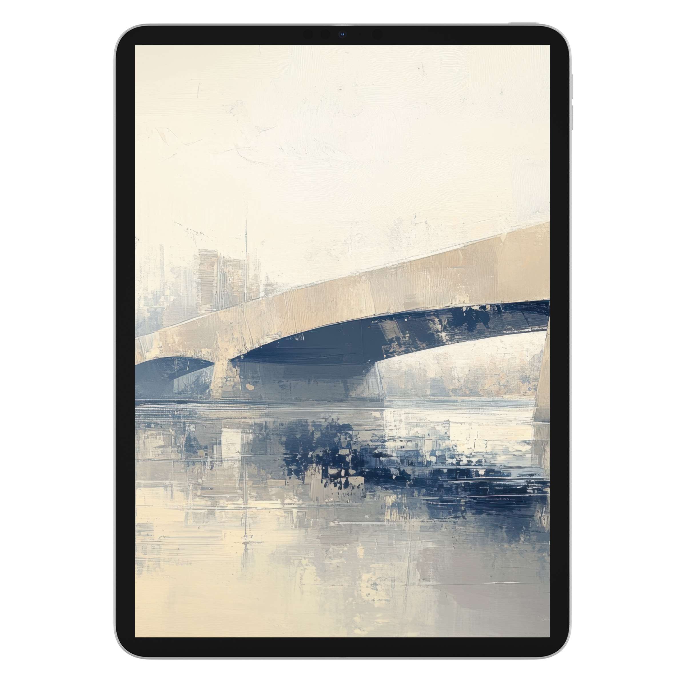 Elegant urban art iPad wallpaper featuring a serene bridge in muted tones, perfect digital download for tablet backgrounds