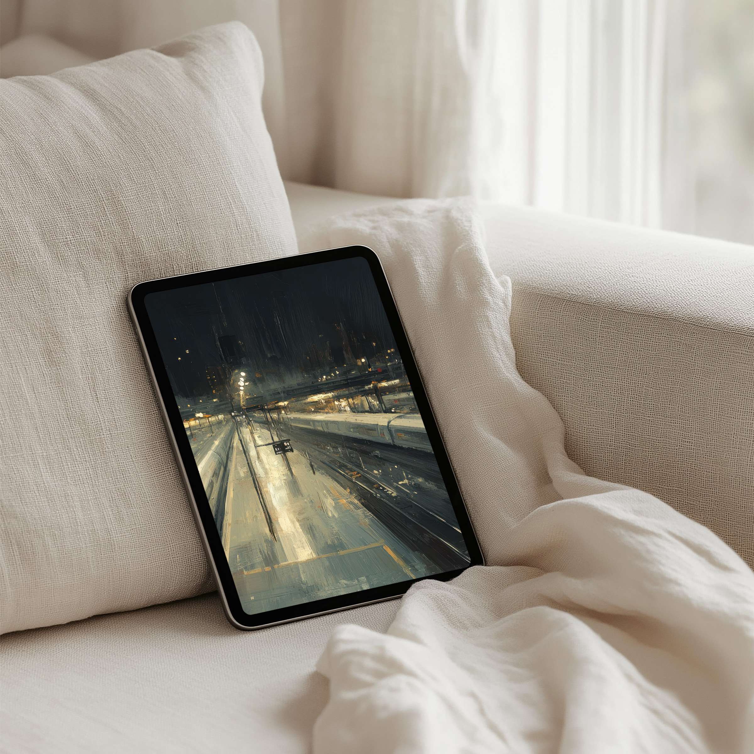 Serene iPad background with an urban night scene for instant download to inspire elegance on your tablet, promoting calm and mindfulness