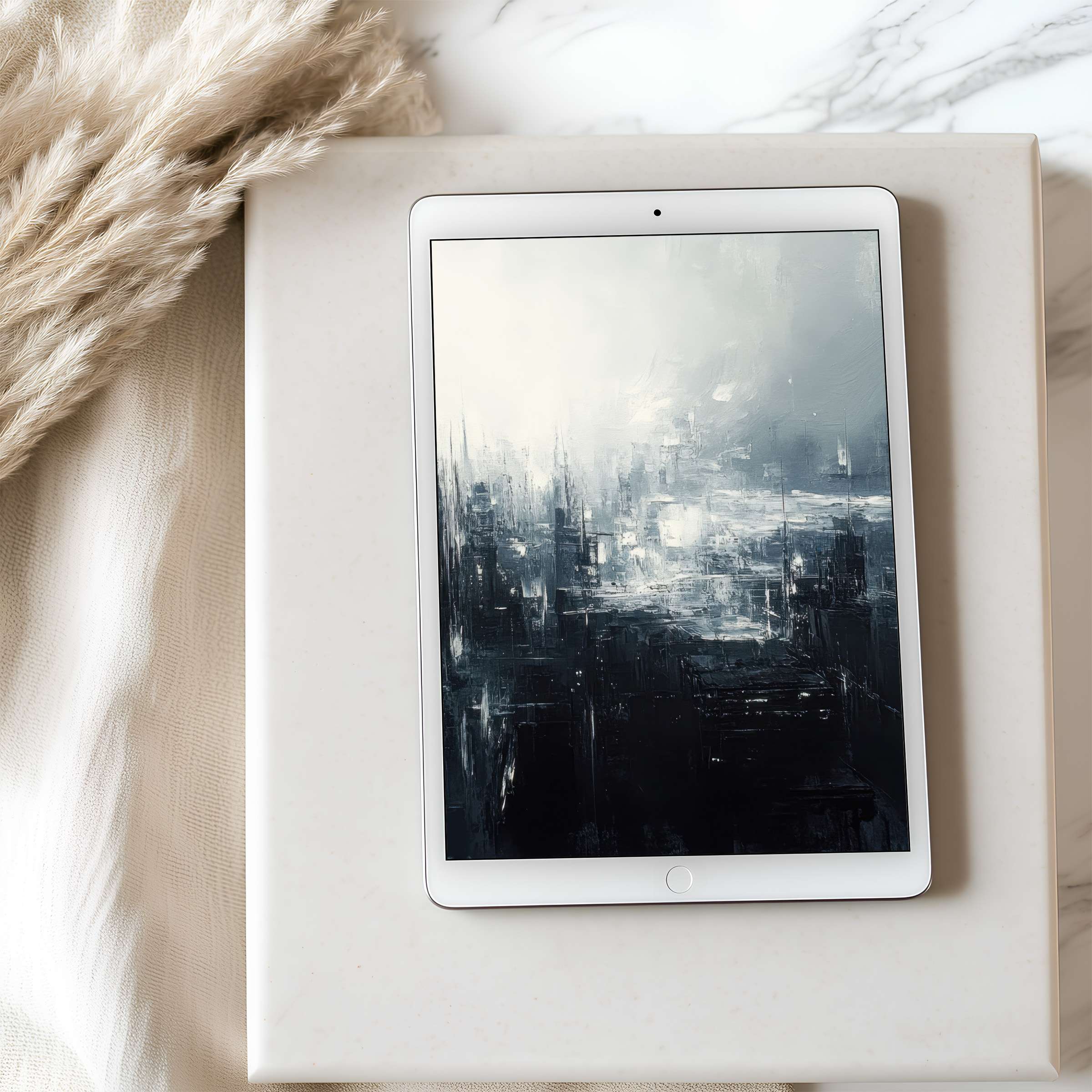 Elevate tablet wallpaper style with this high-resolution, serene abstract cityscape, perfect for iPad or Android, downloadable for elegance