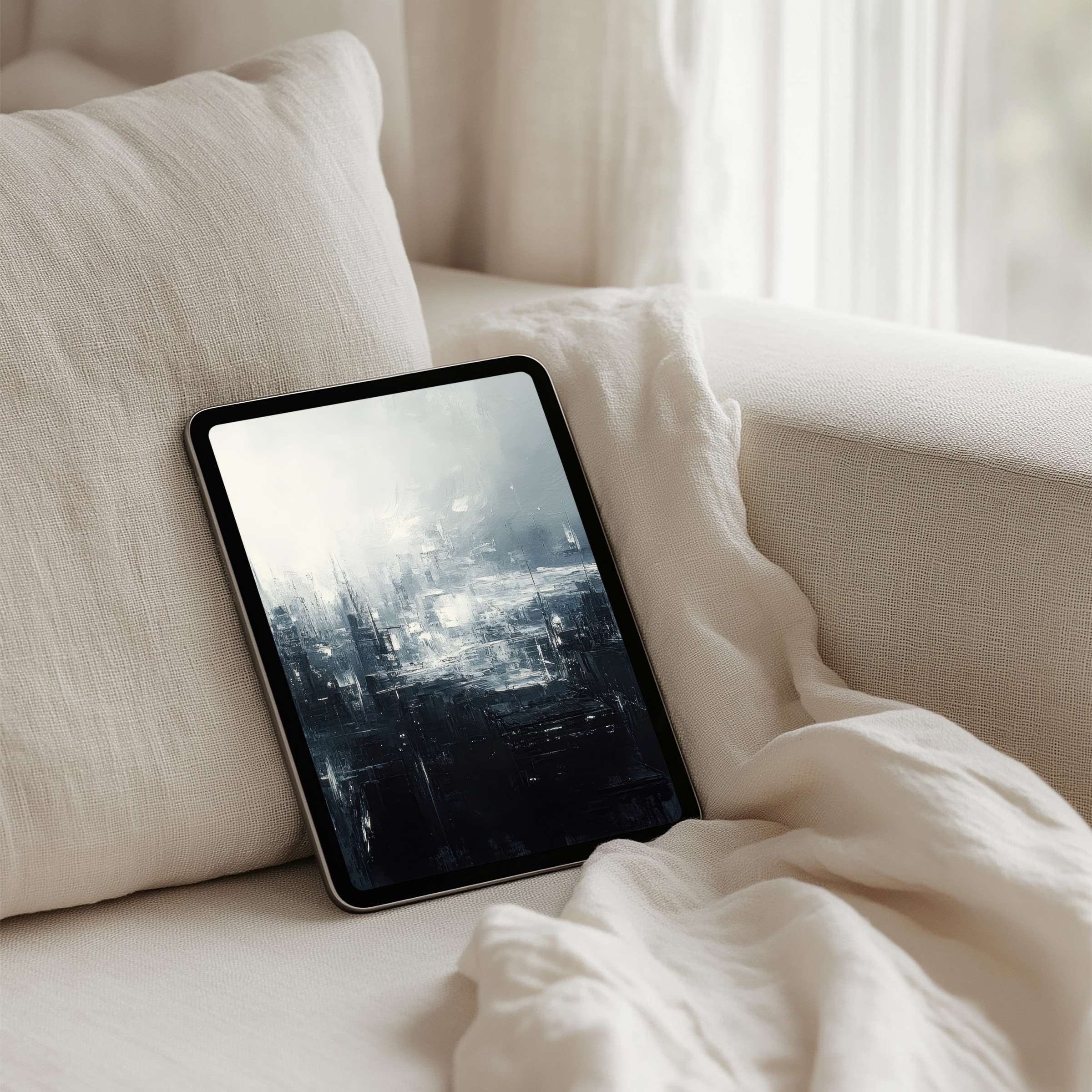 Elegant abstract cityscape evokes calm on an iPad background perfect for tablet users seeking instant download and inspiration