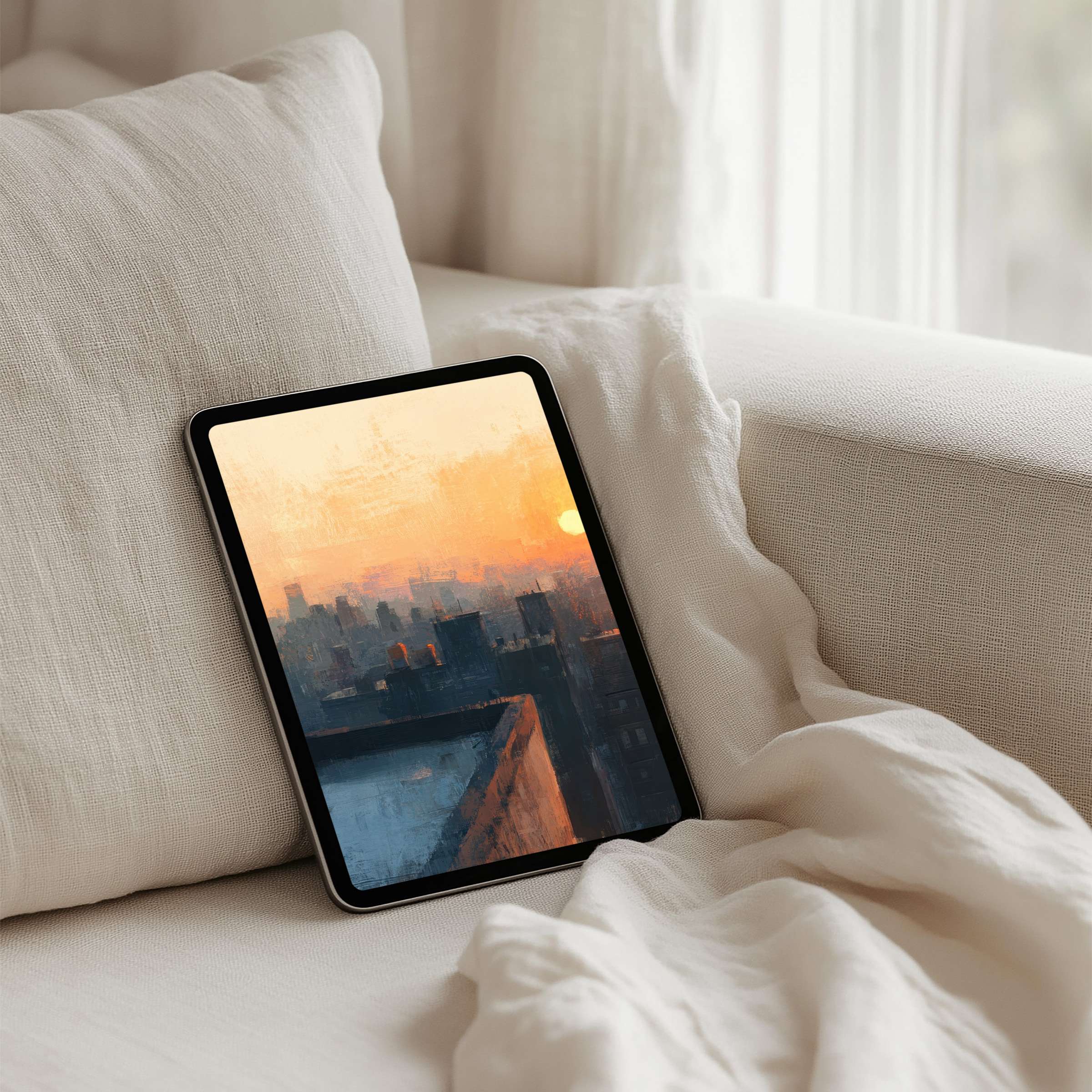 Elegant cityscape in soft orange hues for your iPad background Instant download for tablet users seeking calm and inspiration