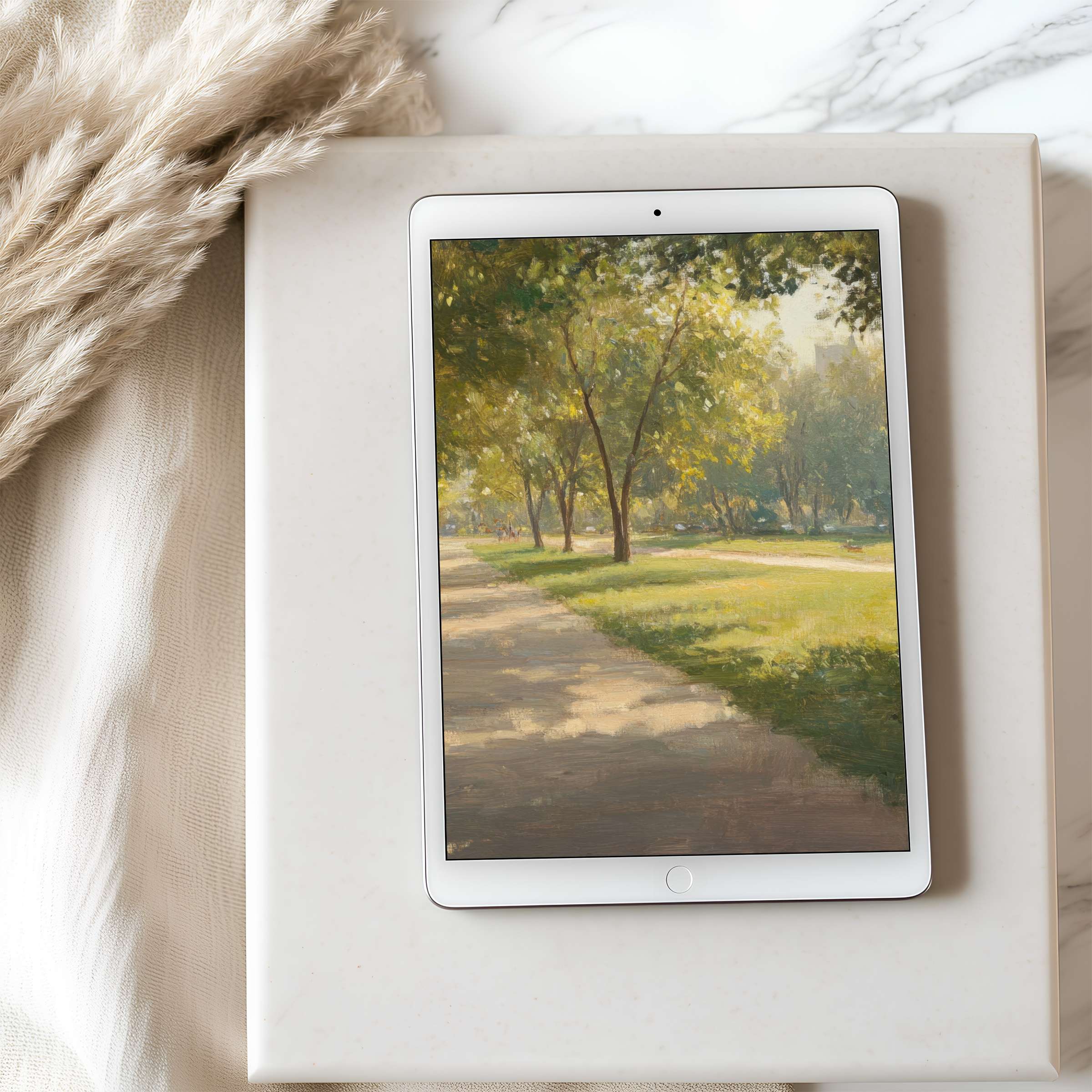 Tranquil park scene tablet wallpaper in high resolution evoking serenity and elegance ideal for iPad and Android tablet downloads
