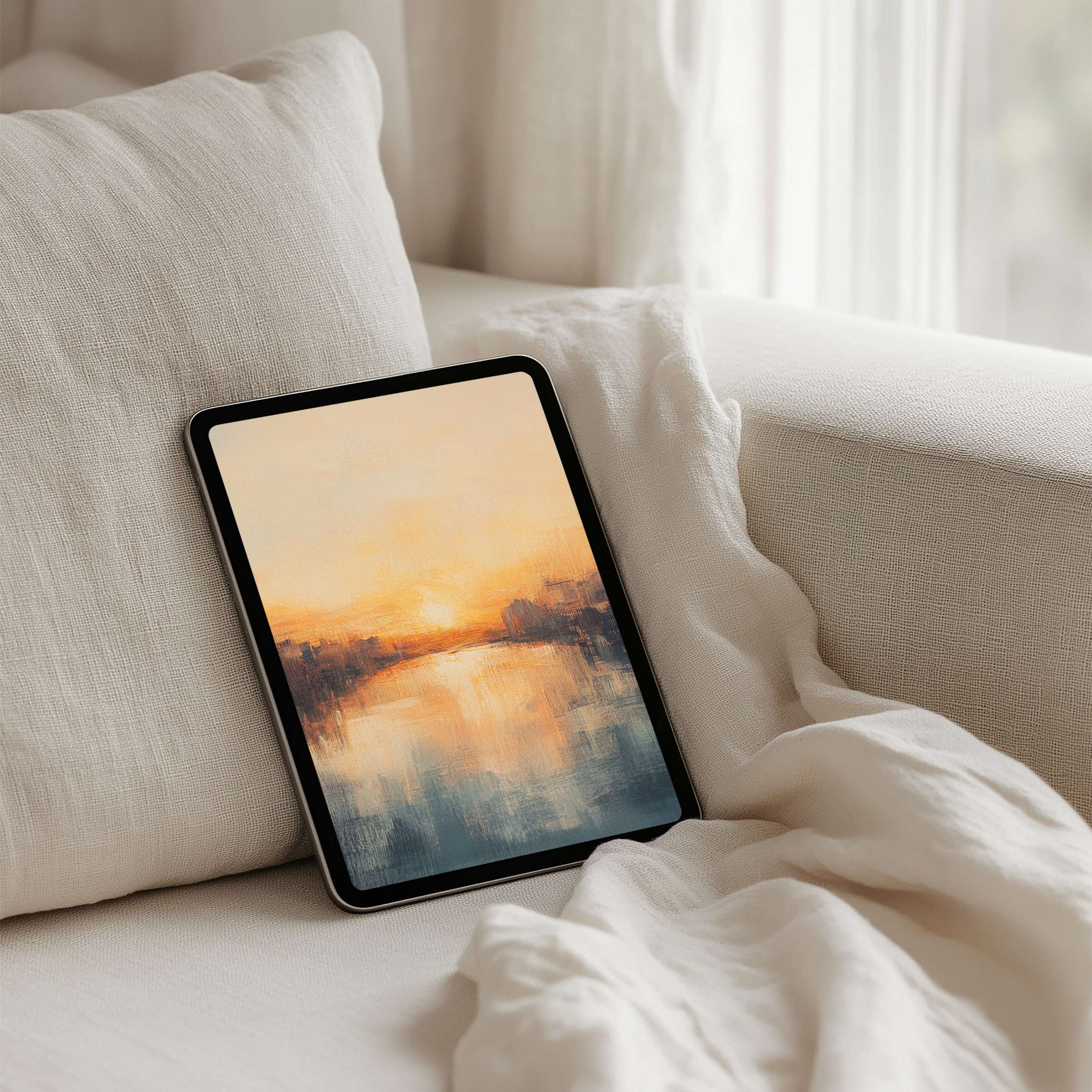 Elegant abstract sunset iPad background offers calm and mindfulness in instant download for any tablet, adding stylish inspiration