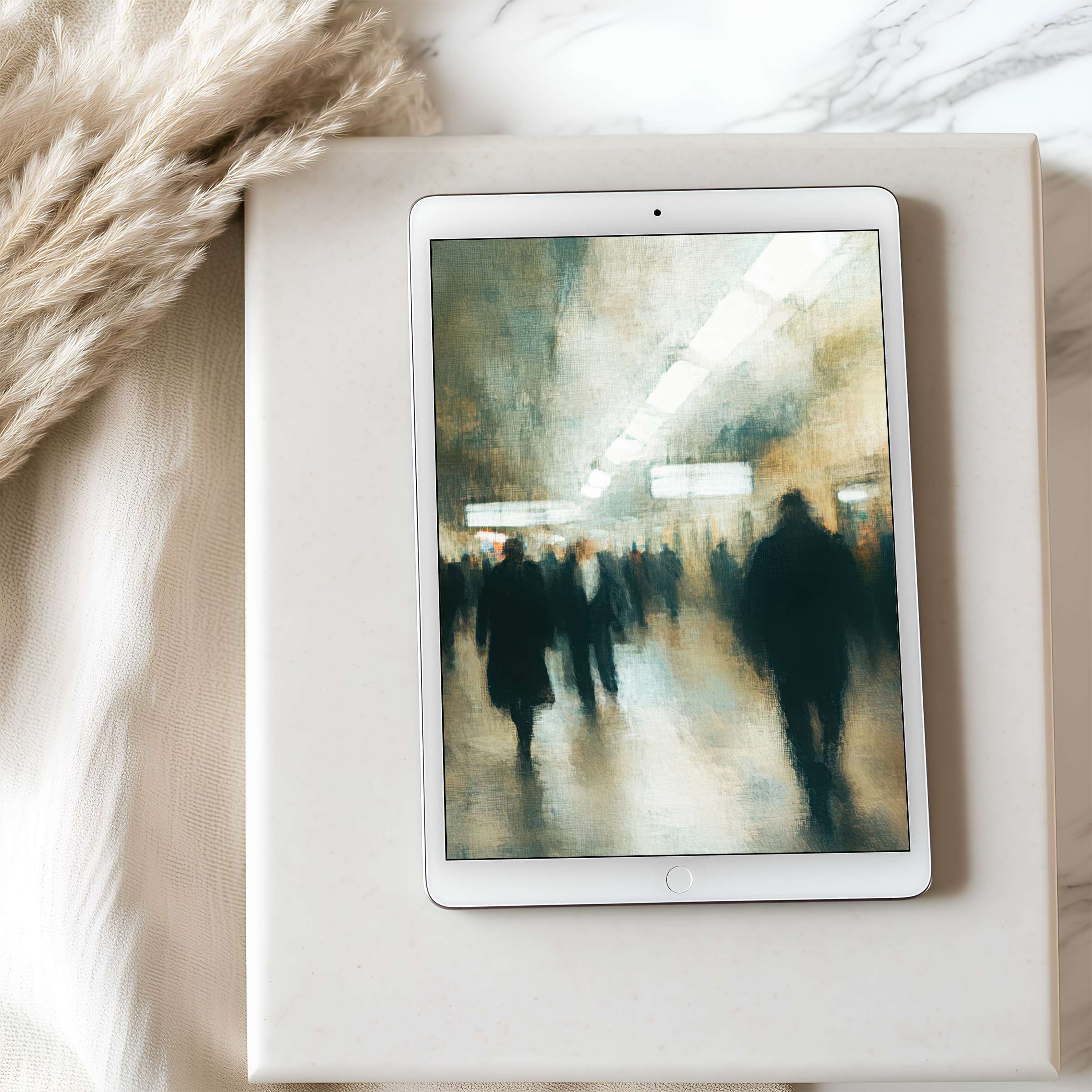 Misty urban scene tablet wallpaper exudes elegance and tranquility, perfect for iPad or Android high-resolution digital download