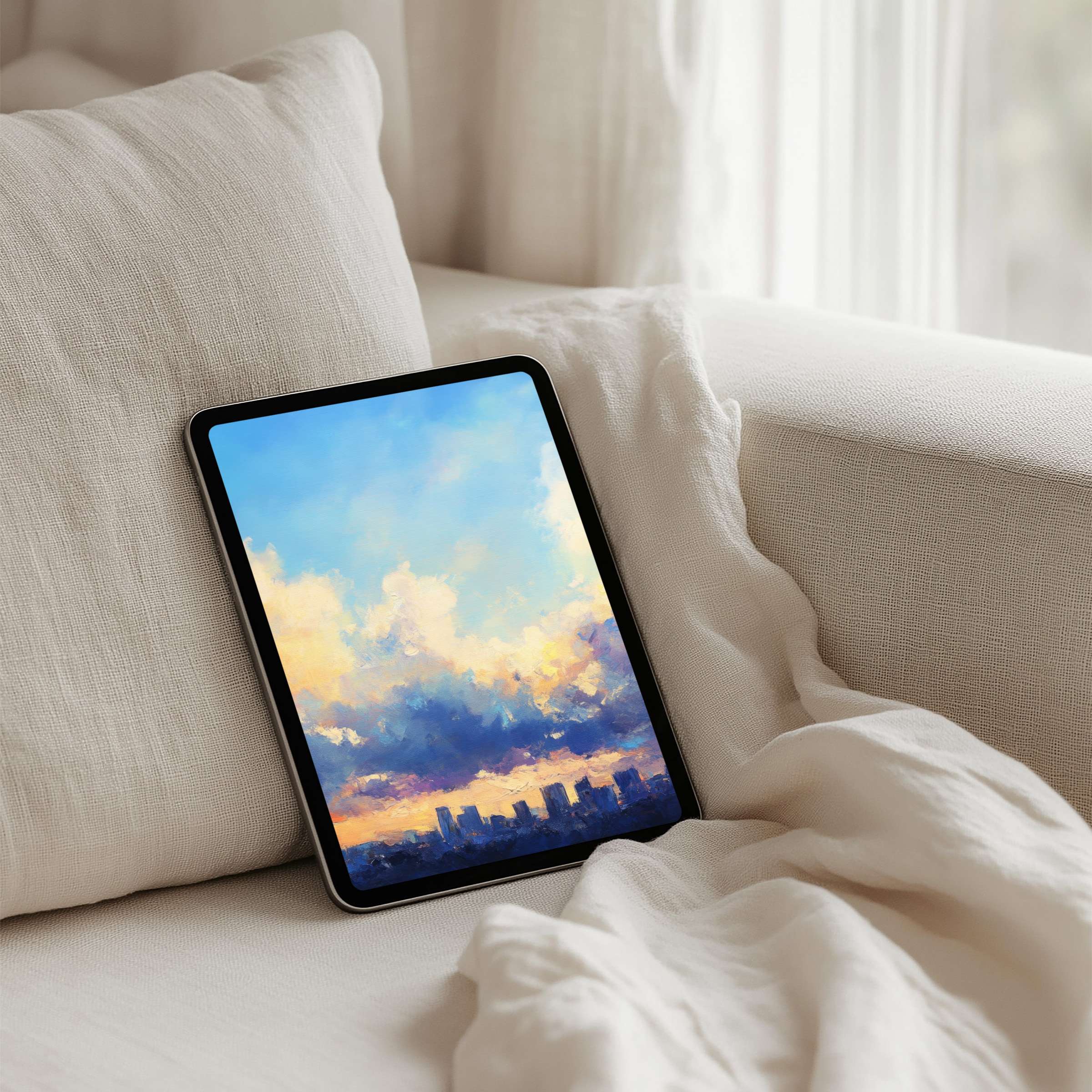 Serene iPad background with soft pastel skies perfect for instant download on any tablet bringing calm and elegance to your space