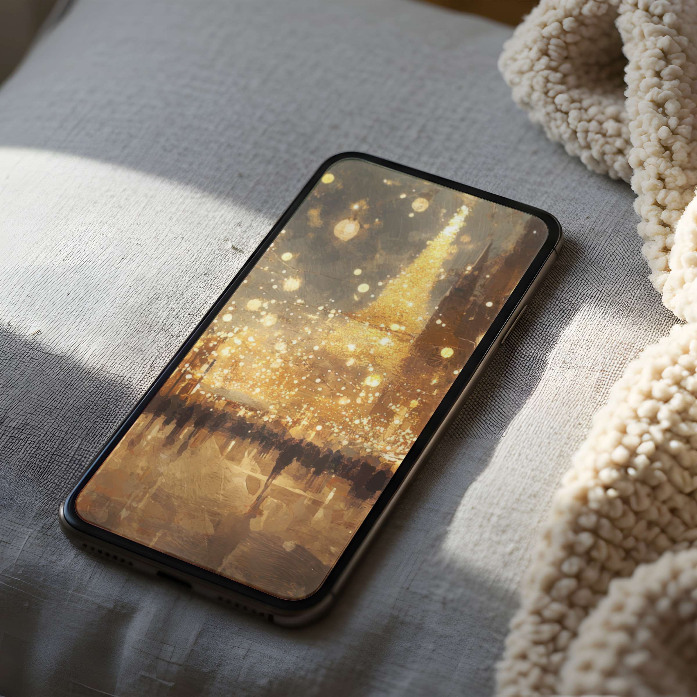 Elegant phone wallpaper featuring warm golden abstract art, perfectly curated for high resolution display, enhances digital tranquility on iPhone and Android