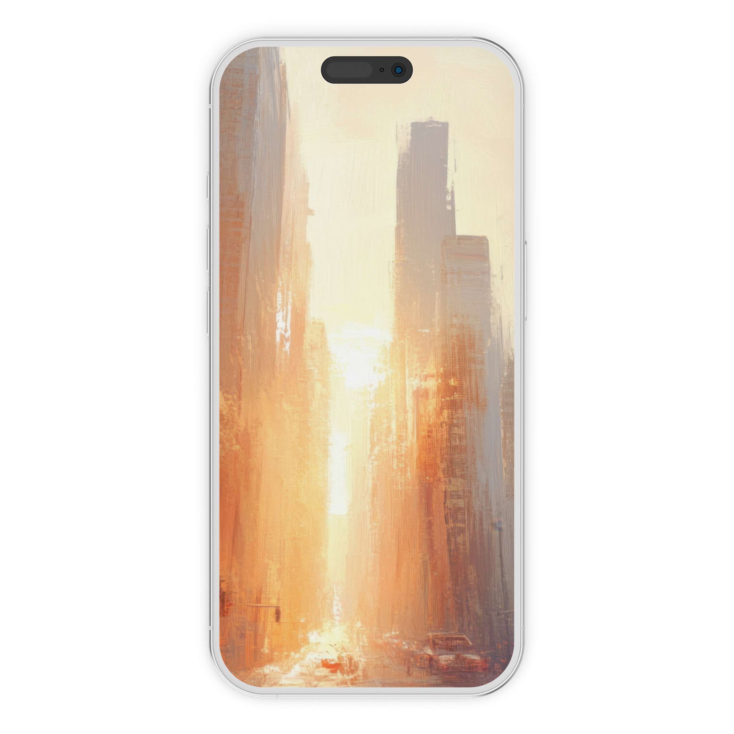 Urban art iPhone wallpaper with warm abstract cityscape, offering a calming aesthetic phone background, perfect digital download for style-conscious users